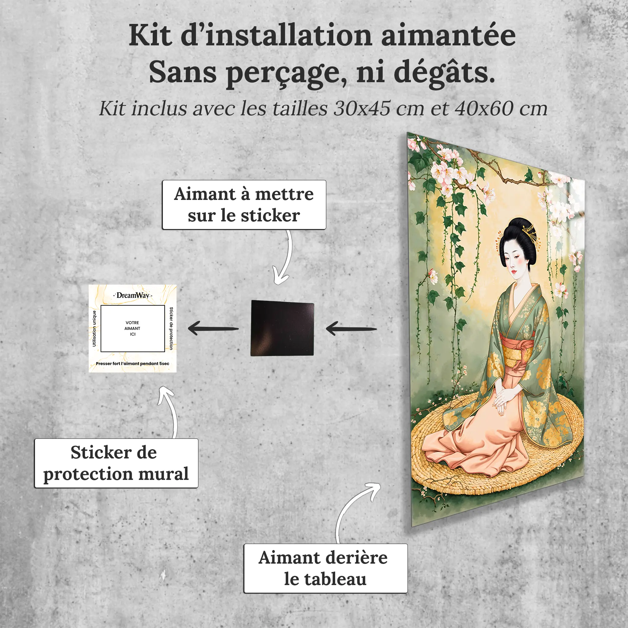 tableau-japonais-femme-avec-installation-aimantee | DreamWay