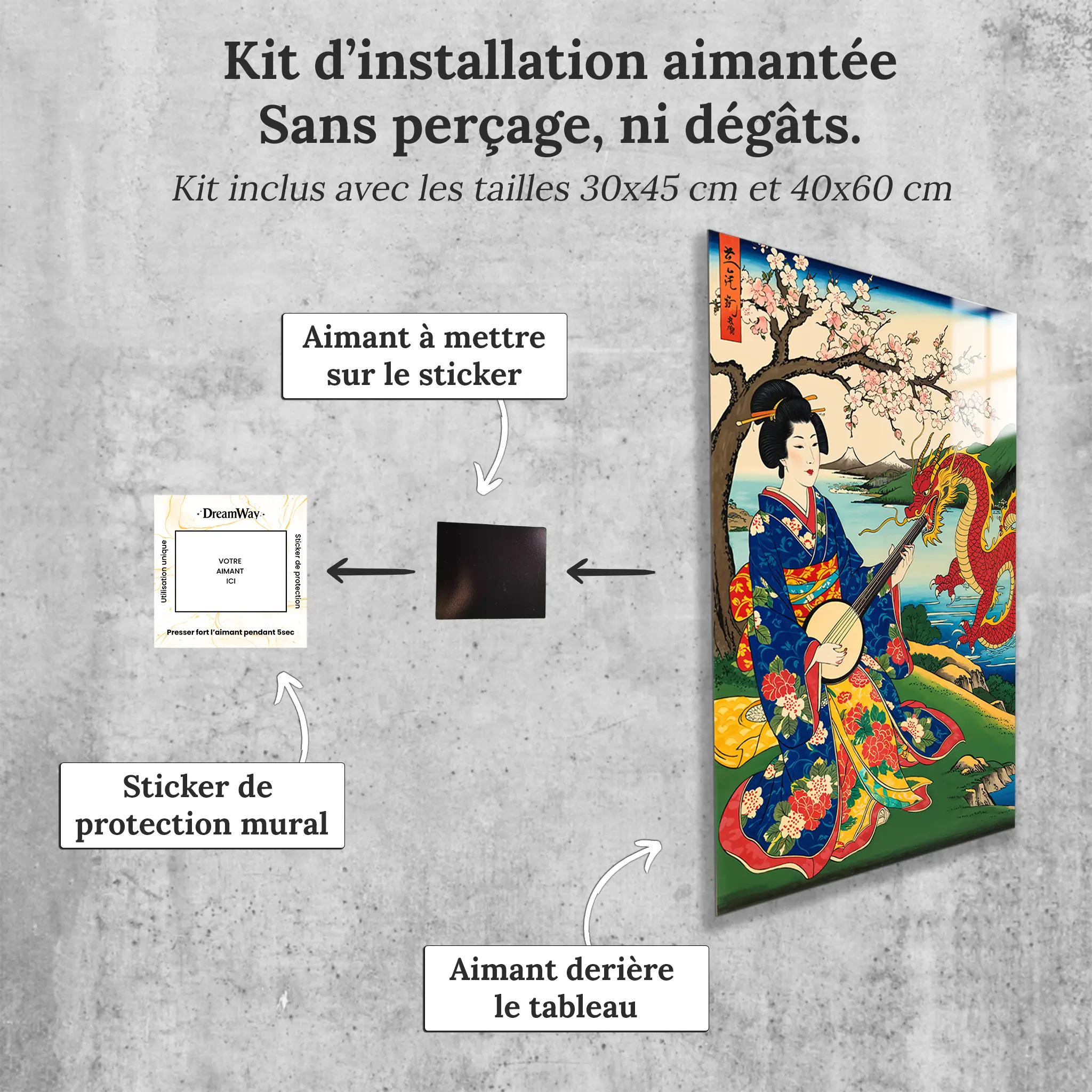 tableau-japonais-femme-dragon-avec-installation-aimantee | DreamWay