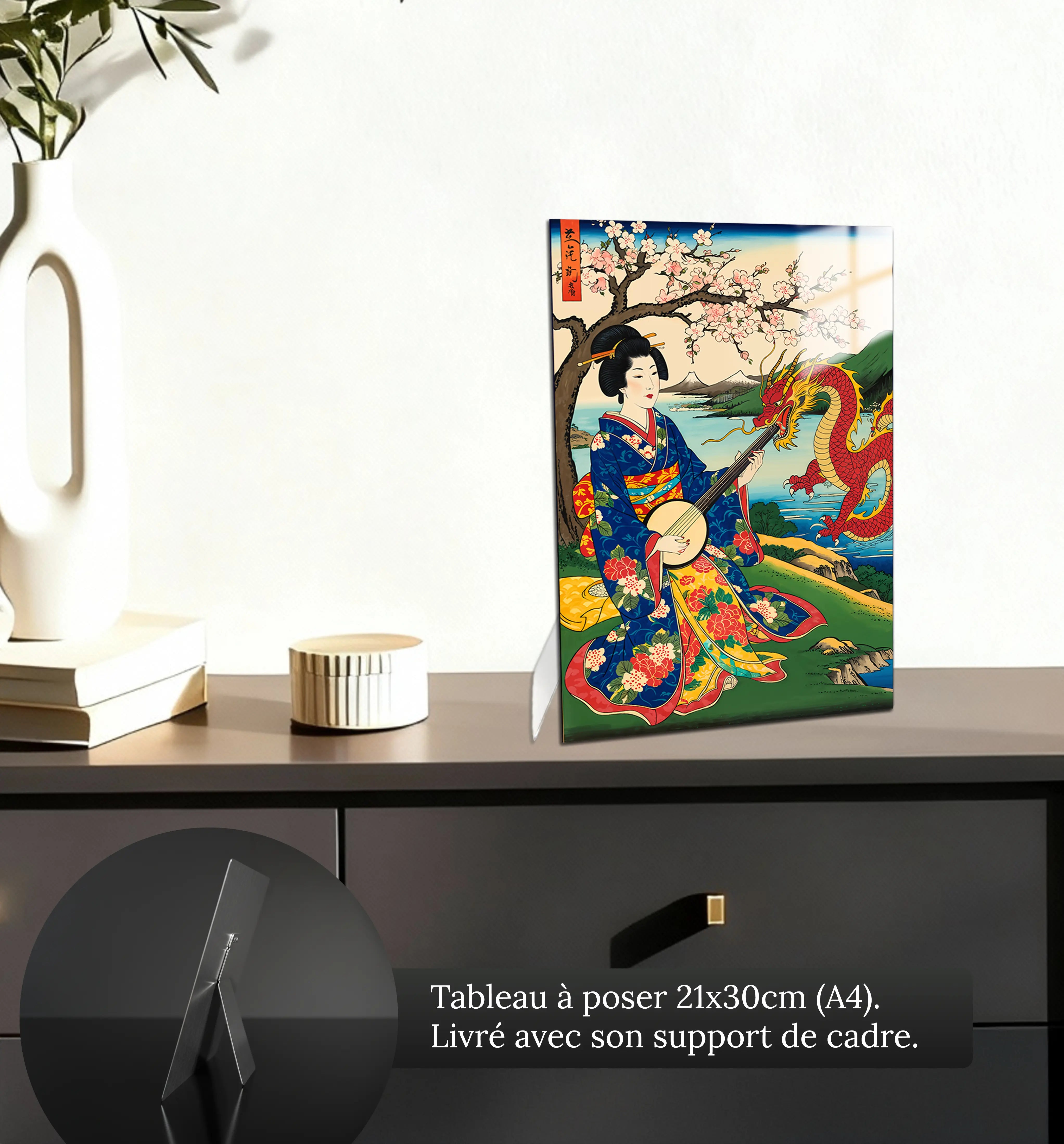 tableau-japonais-femme-dragon-petit-format-a-poser-sur-meuble | DreamWay