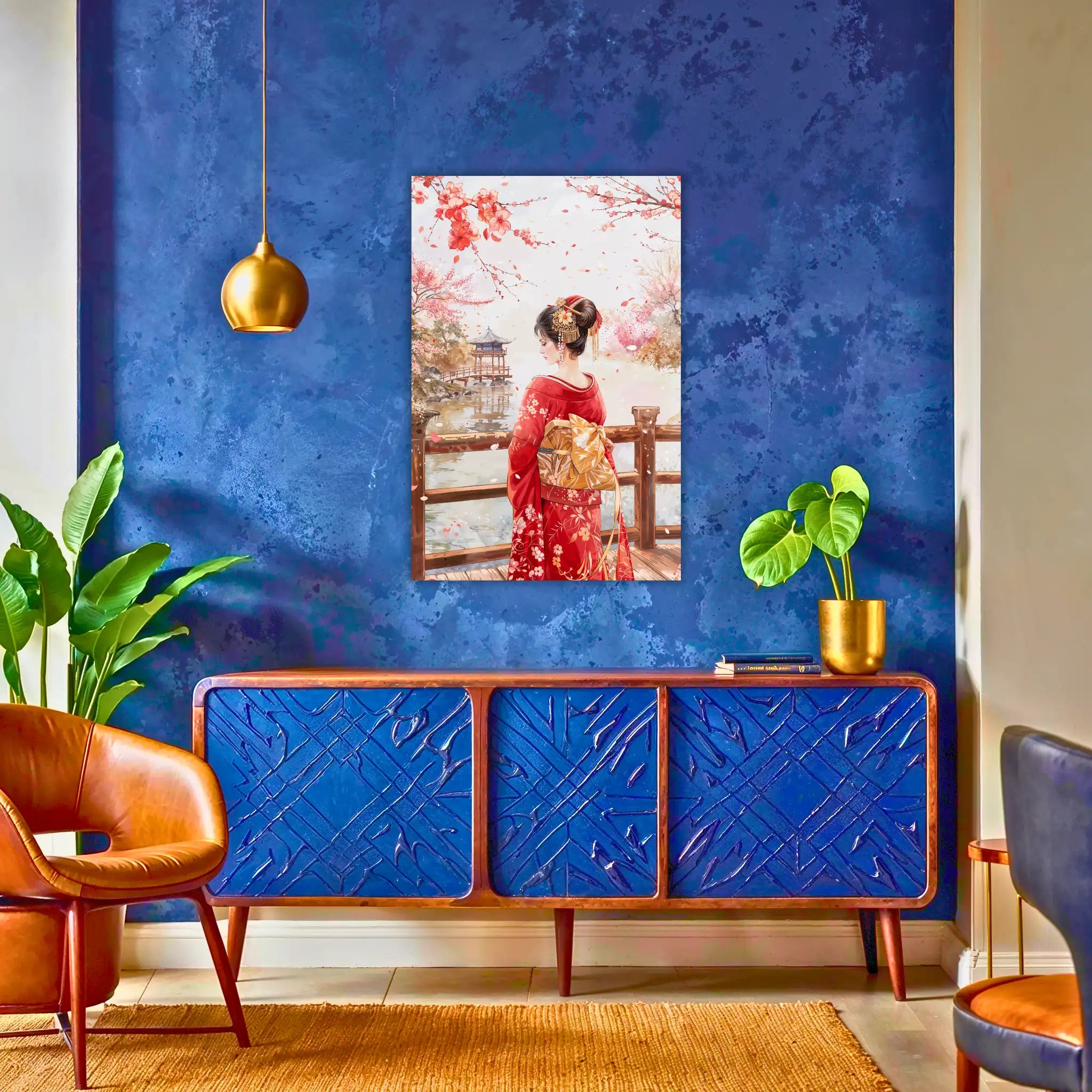 tableau-japonais-femme-kimono-rouge-au-dessus-du-buffet | DreamWay
