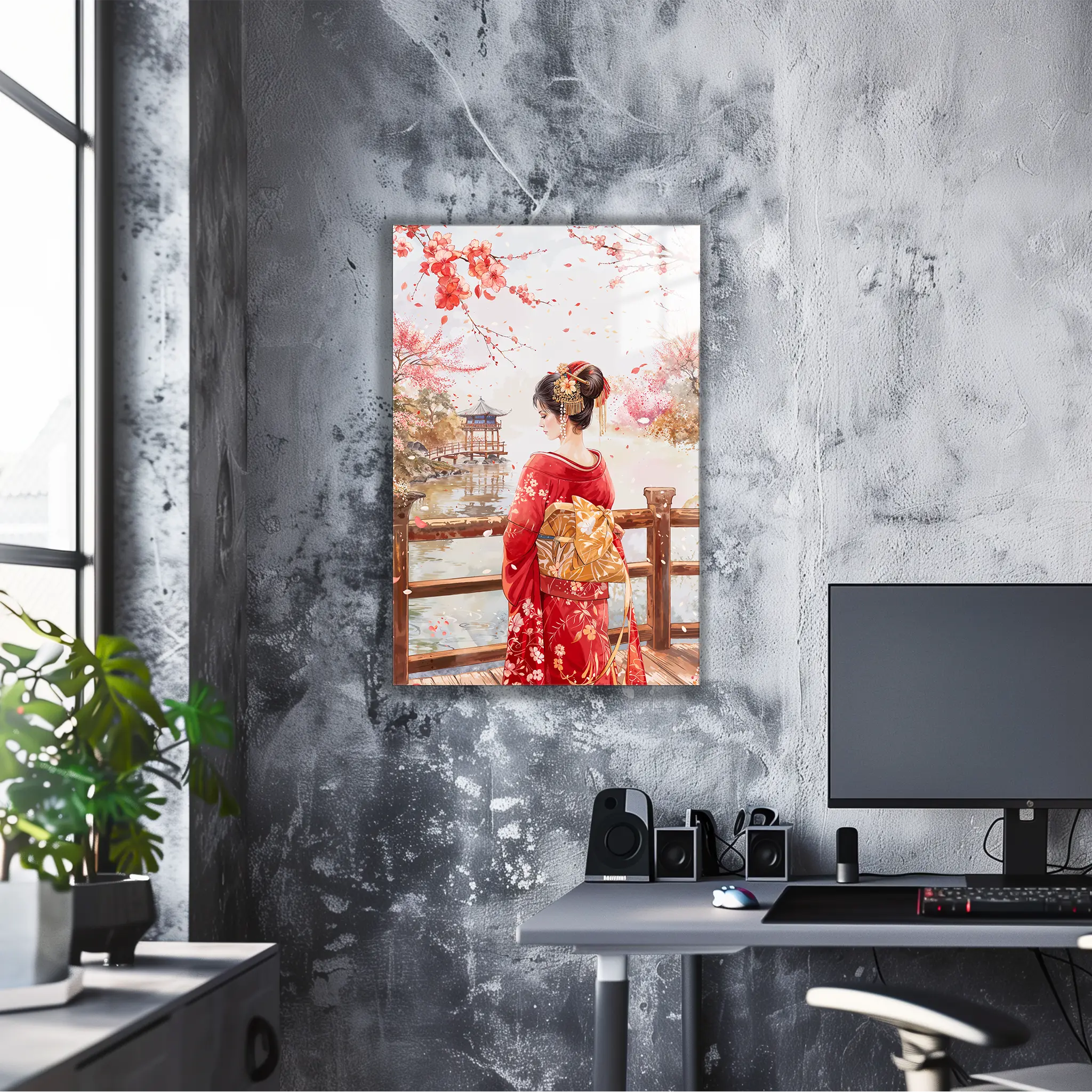 tableau-japonais-femme-kimono-rouge | DreamWay