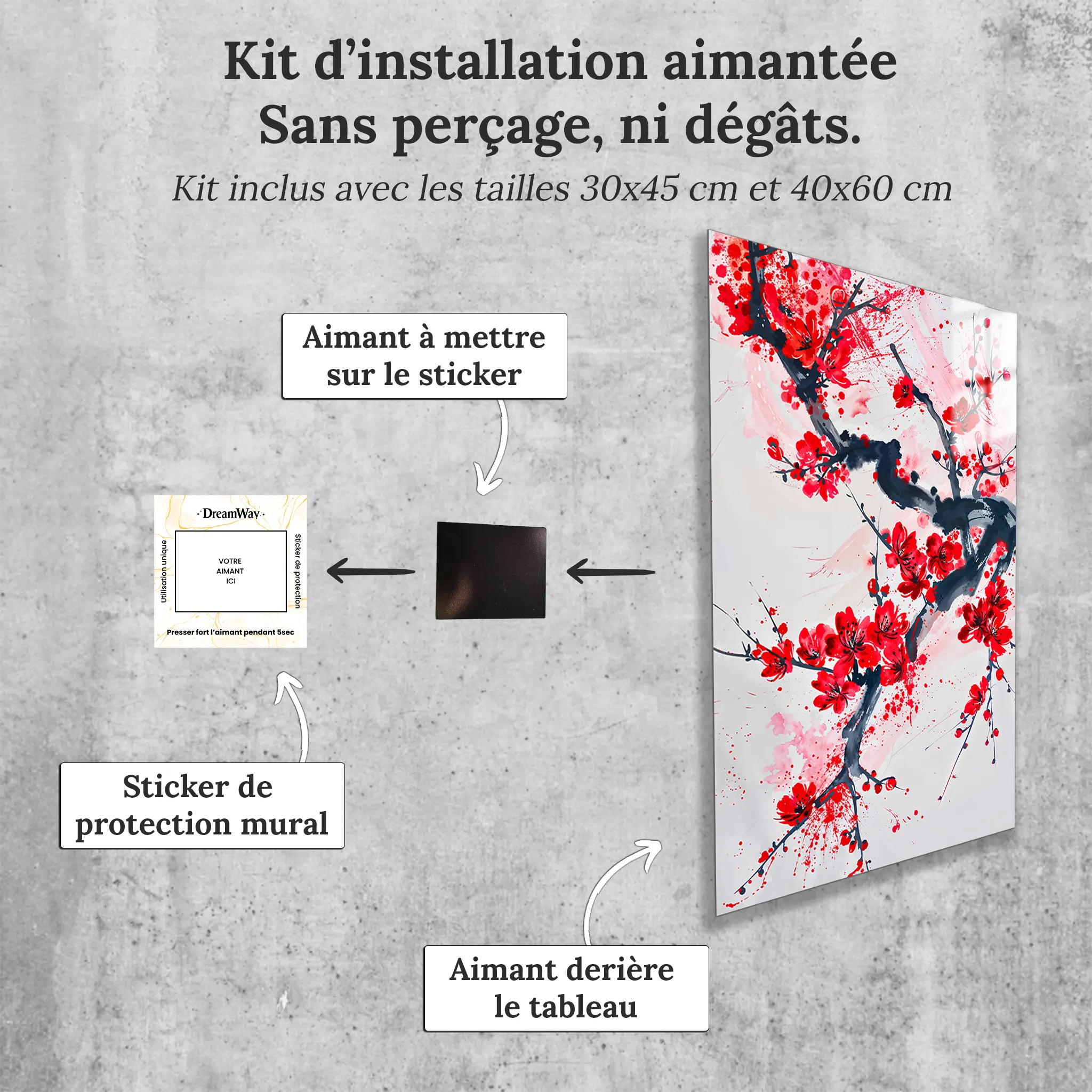 tableau-japonais-fleurs-avec-installation-aimantee | DreamWay