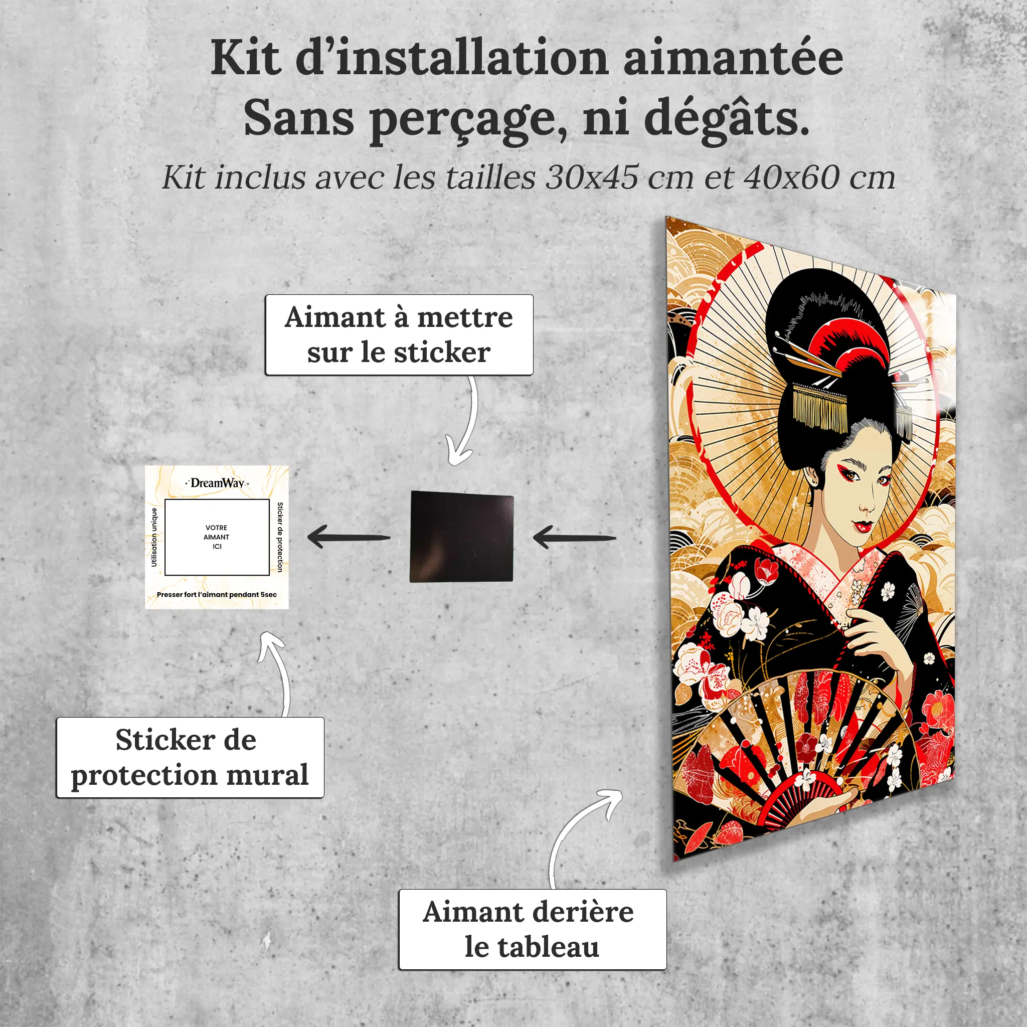 tableau-japonais-geisha-avec-installation-aimantee | DreamWay