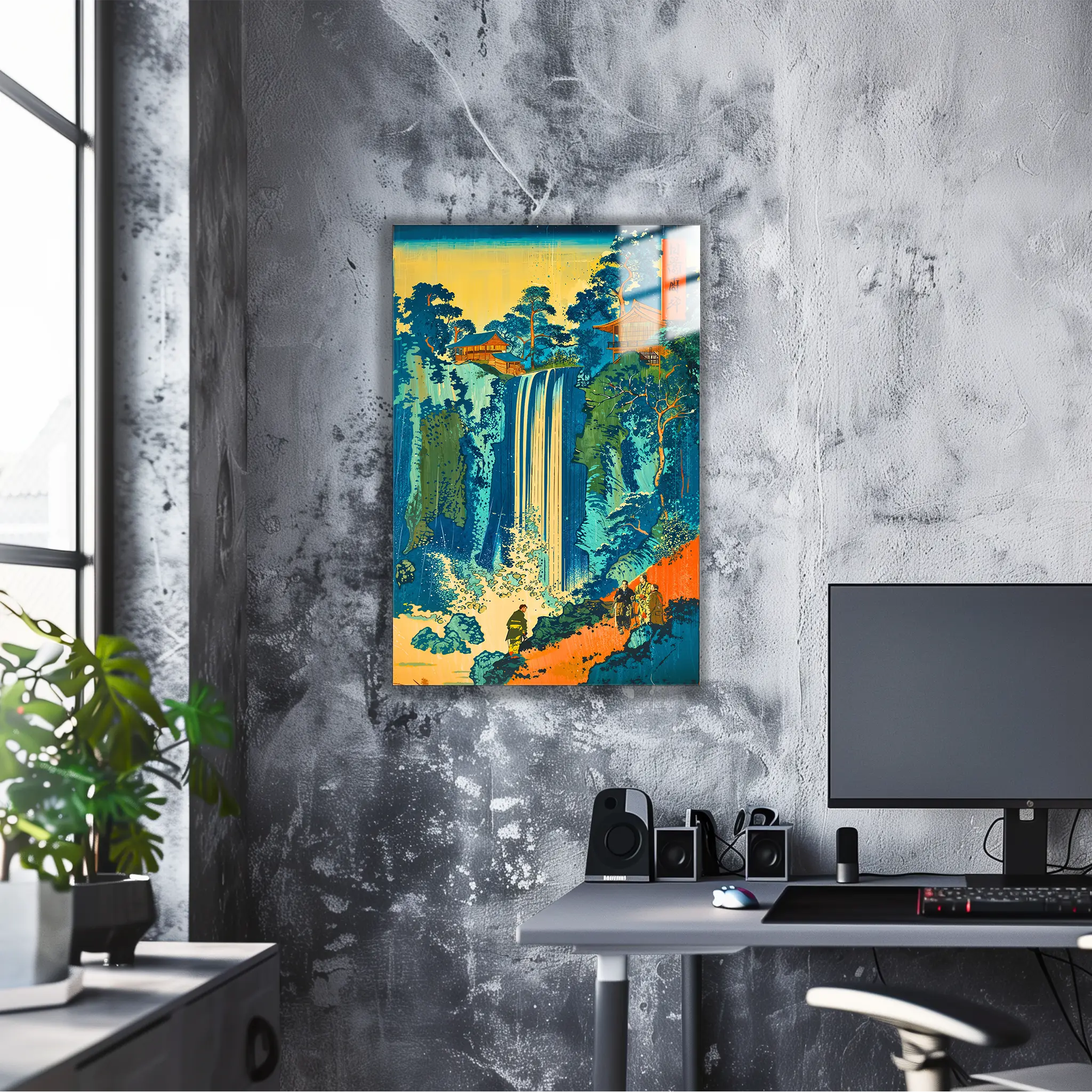 tableau-japonais-hokusai-La-Cascade-a-Ono-sur-la-Route-du-Kisokaido-Revisite | DreamWay