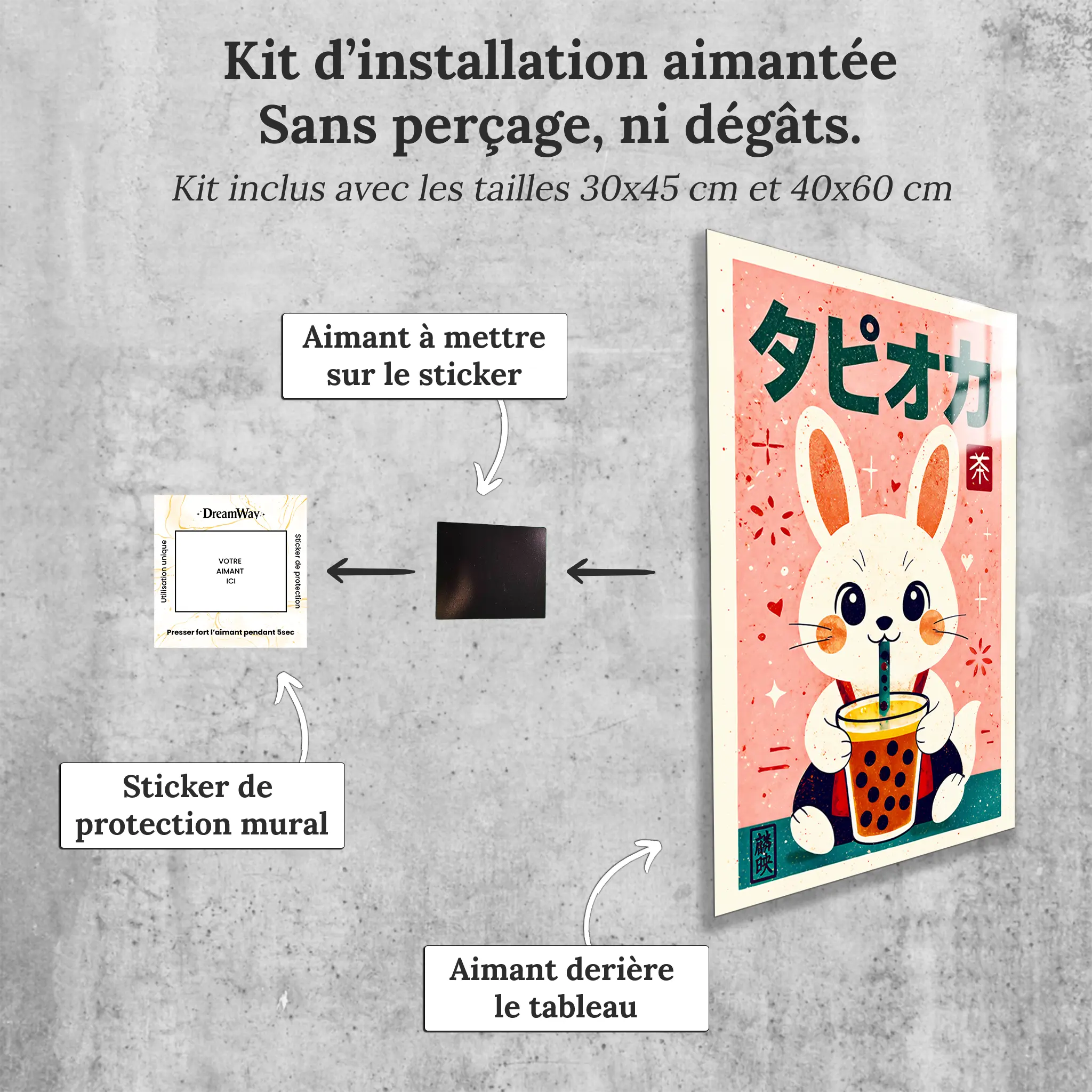 tableau-japonais-lapin-bubble-tea-avec-installation-aimantee | DreamWay