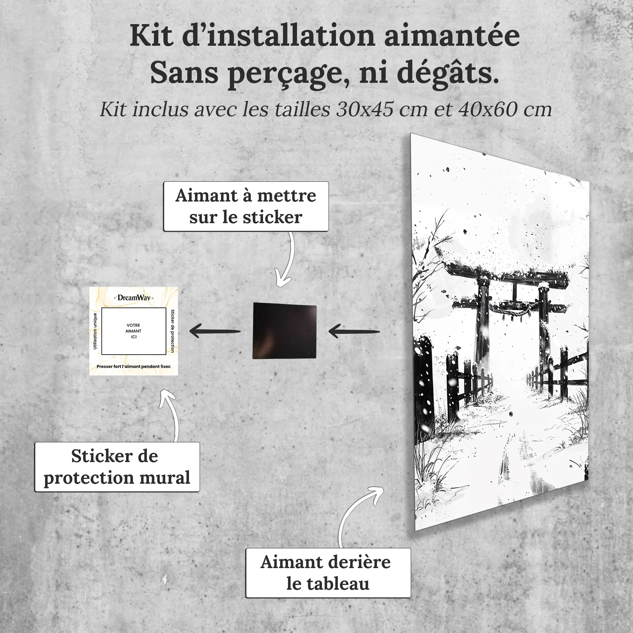 tableau-japonais-noir-et-blanc-avec-installation-aimantee | DreamWay