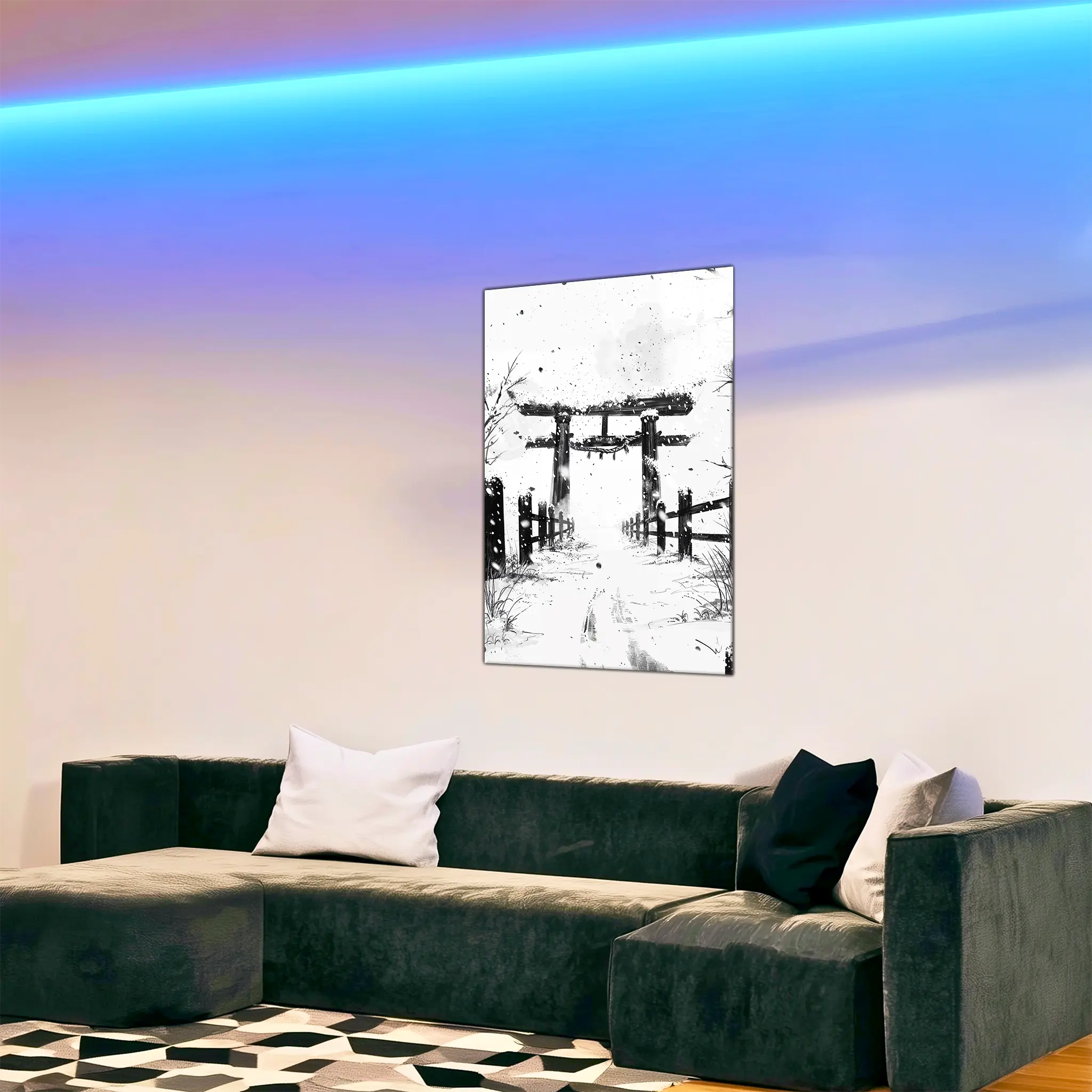 tableau-japonais-noir-et-blanc-dans-le-salon | DreamWay
