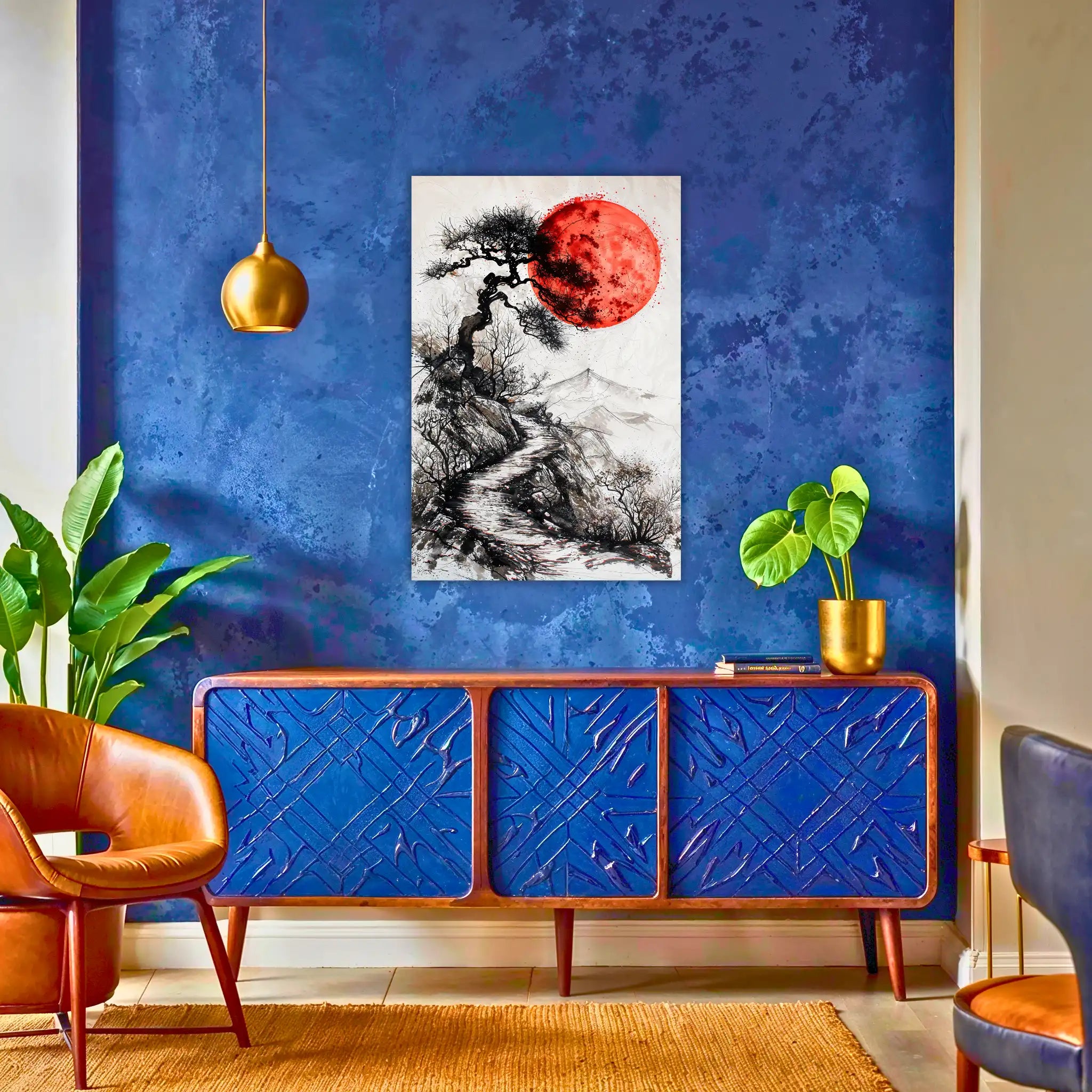 tableau-japonais-noir-et-blanc-et-rouge-au-dessus-du-buffet | DreamWay