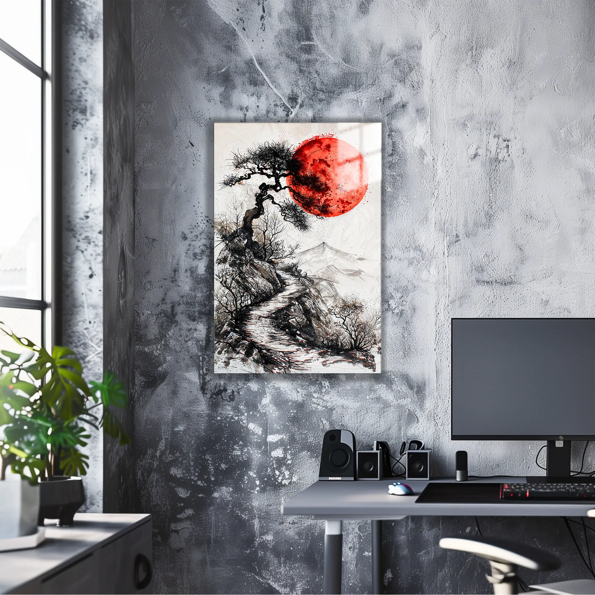 tableau-japonais-noir-et-blanc-et-rouge | DreamWay