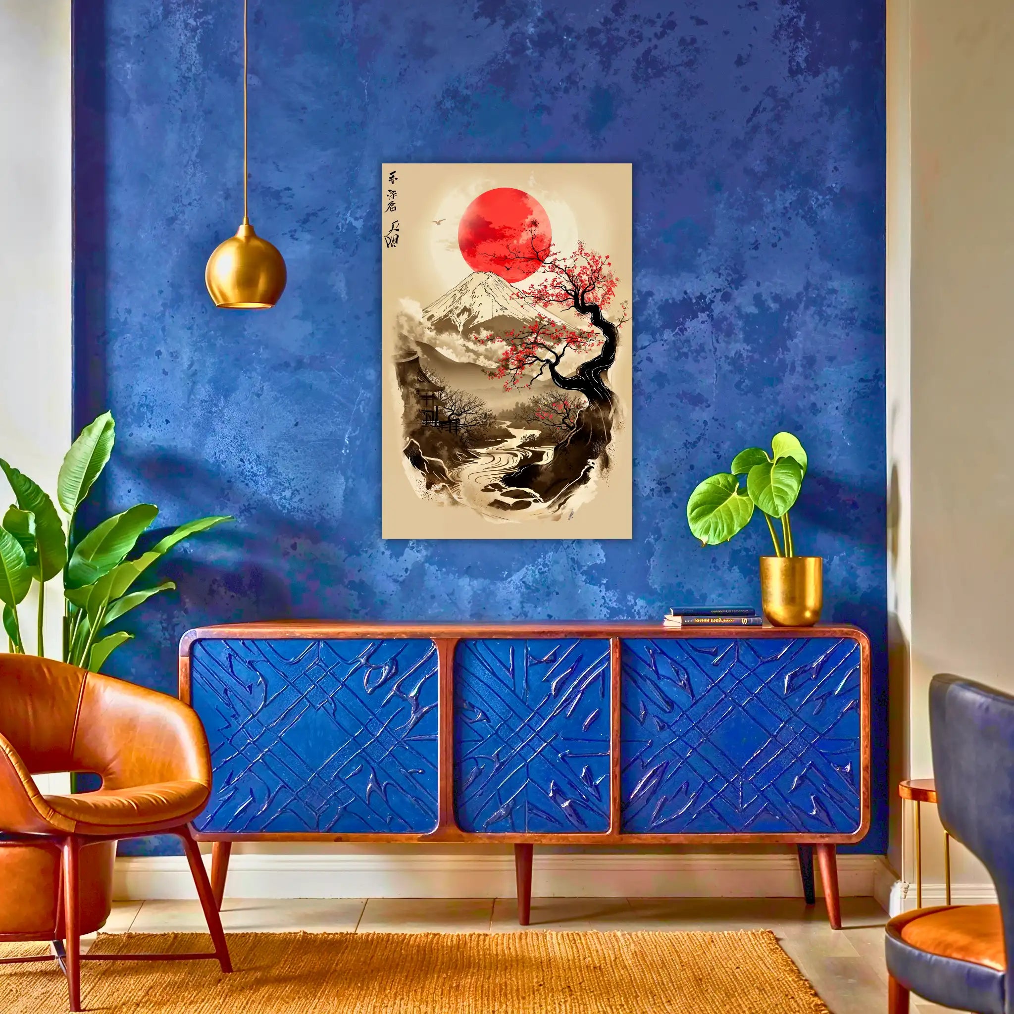 tableau-japonais-noir-et-rouge-au-dessus-du-buffet | DreamWay