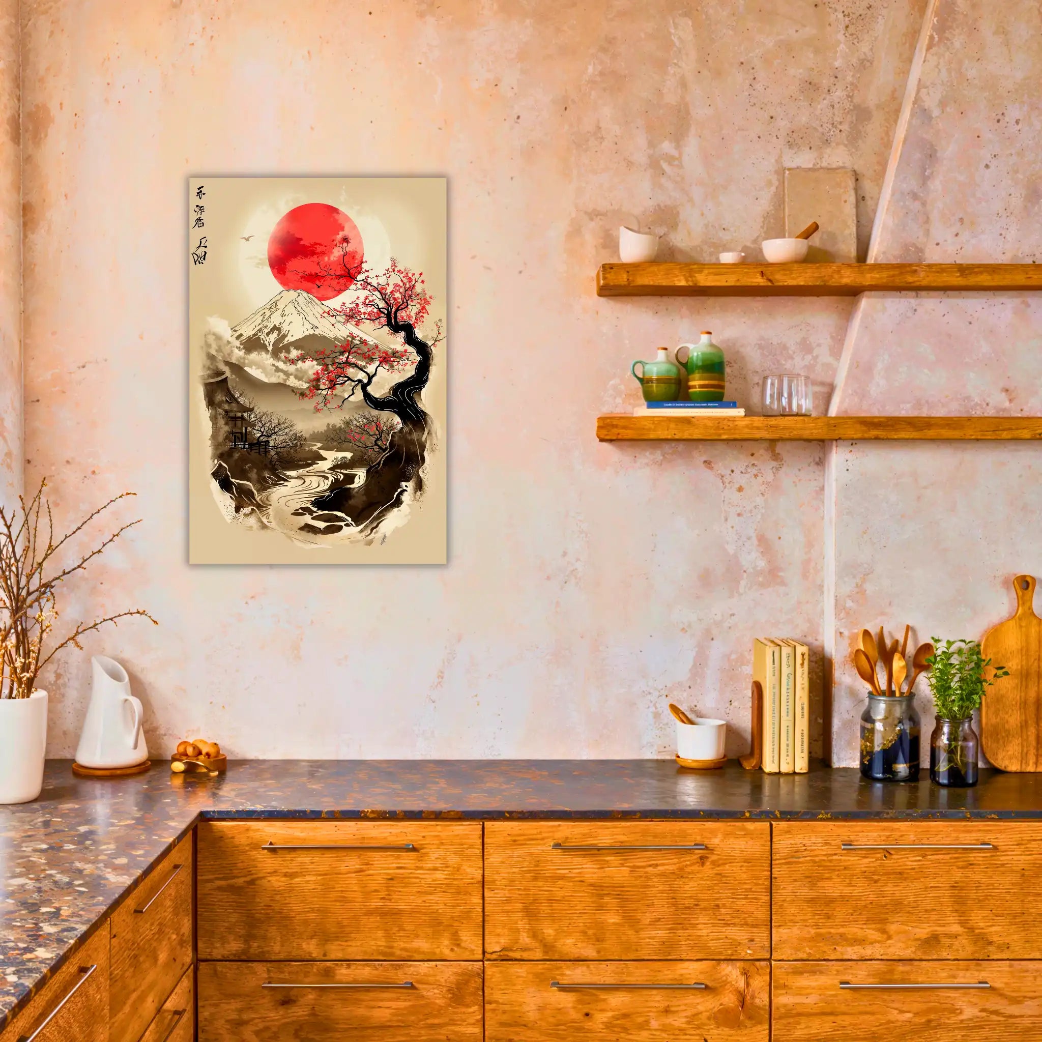 tableau-japonais-noir-et-rouge-dans-la-cuisine | DreamWay