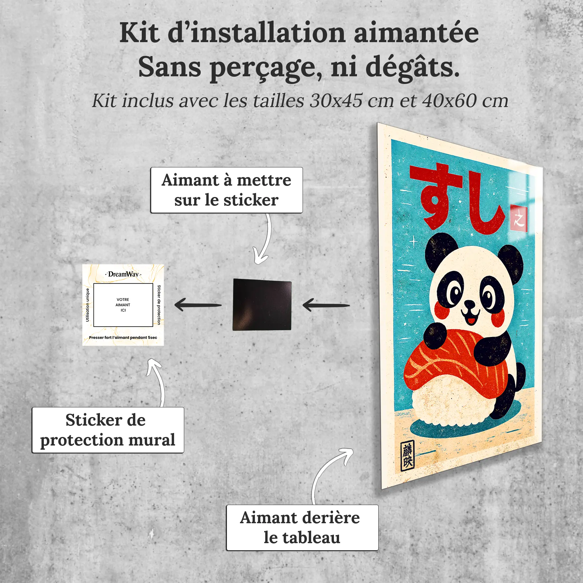 tableau-japonais-panda-sushi-avec-installation-aimantee | DreamWay