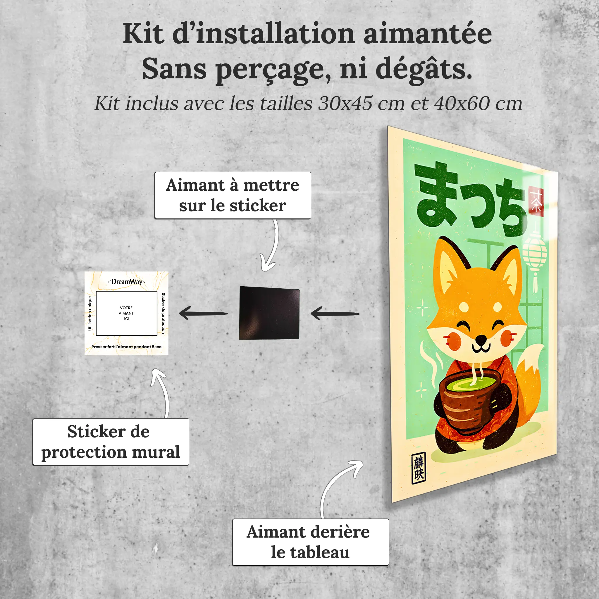 tableau-japonais-renard-matcha-avec-installation-aimantee | DreamWay