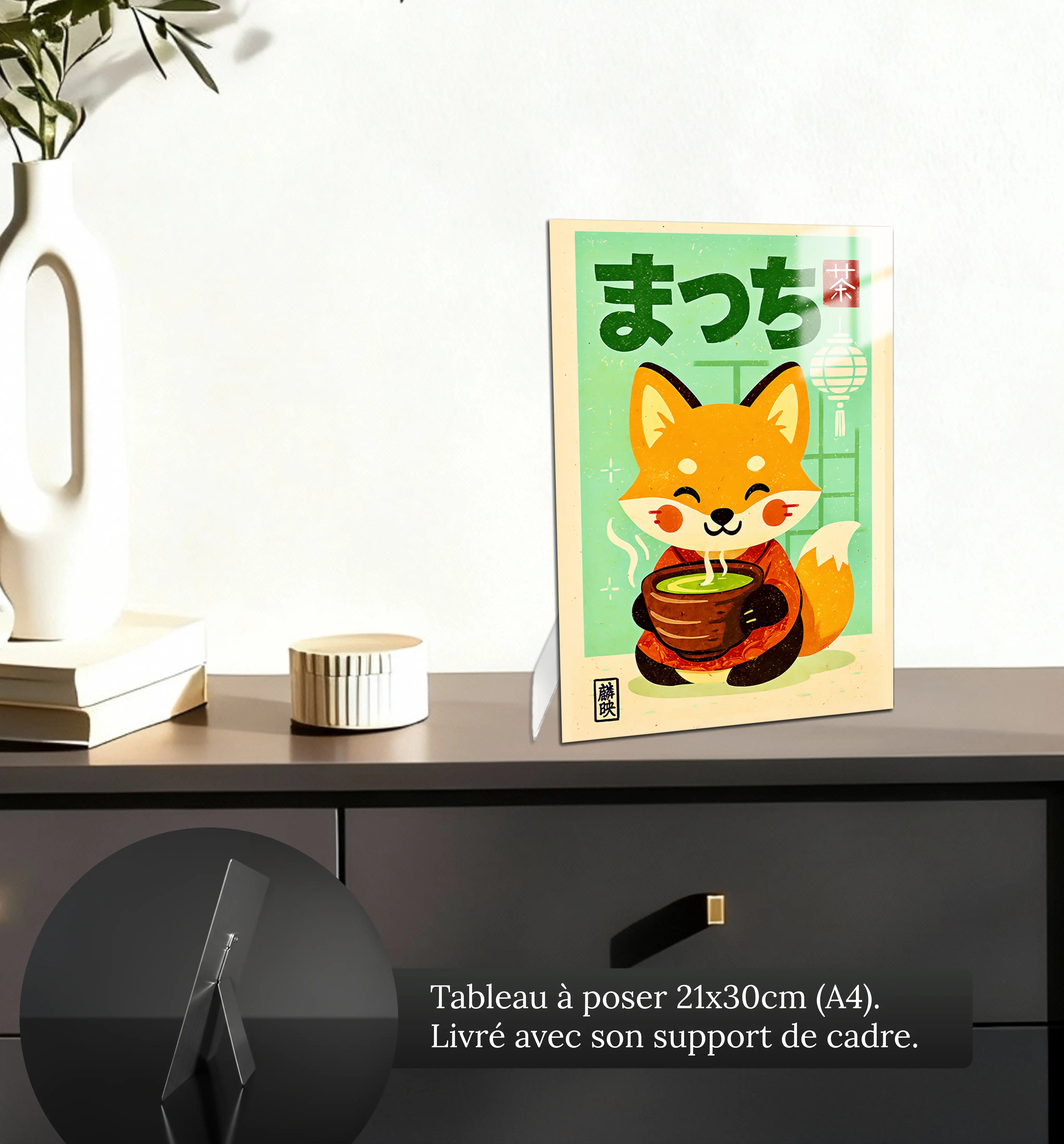 tableau-japonais-renard-matcha-petit-format-a-poser-sur-meuble | DreamWay