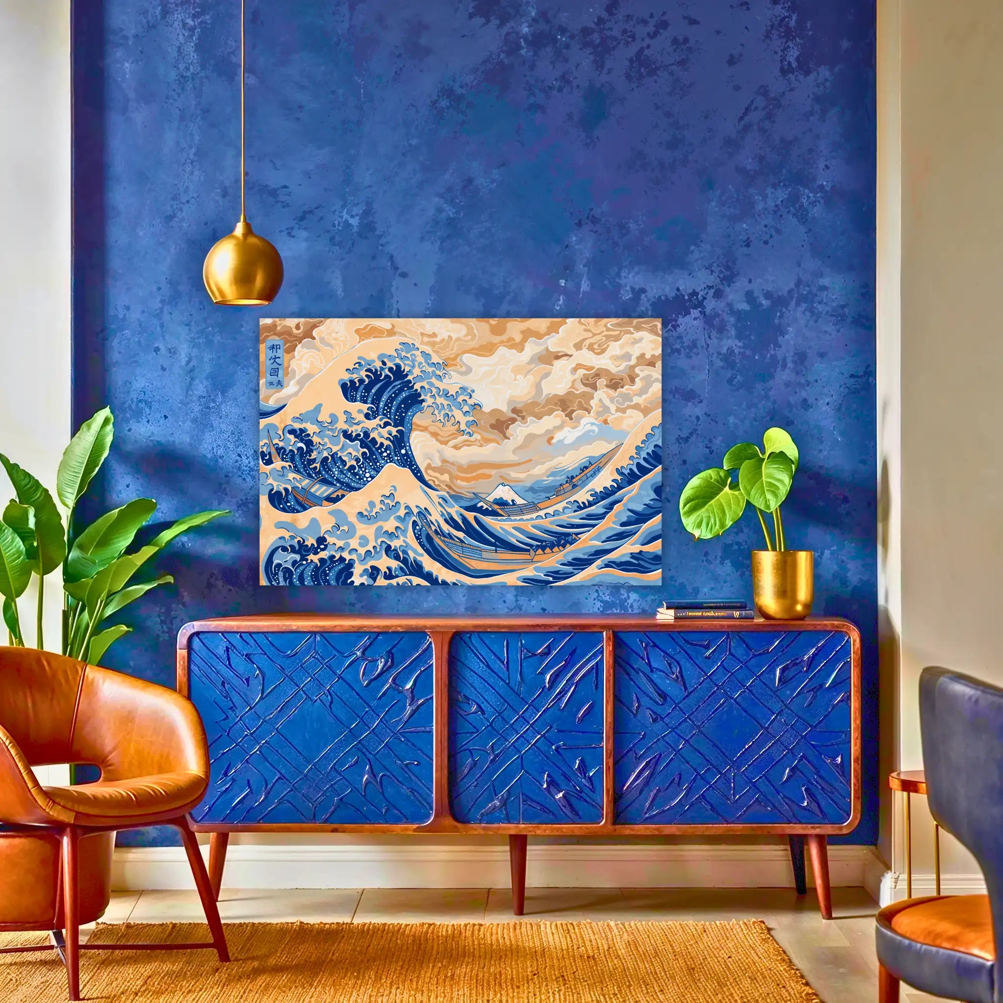 tableau-japonais-vague-reproduction-retravaille-au-dessus-du-buffet | DreamWay