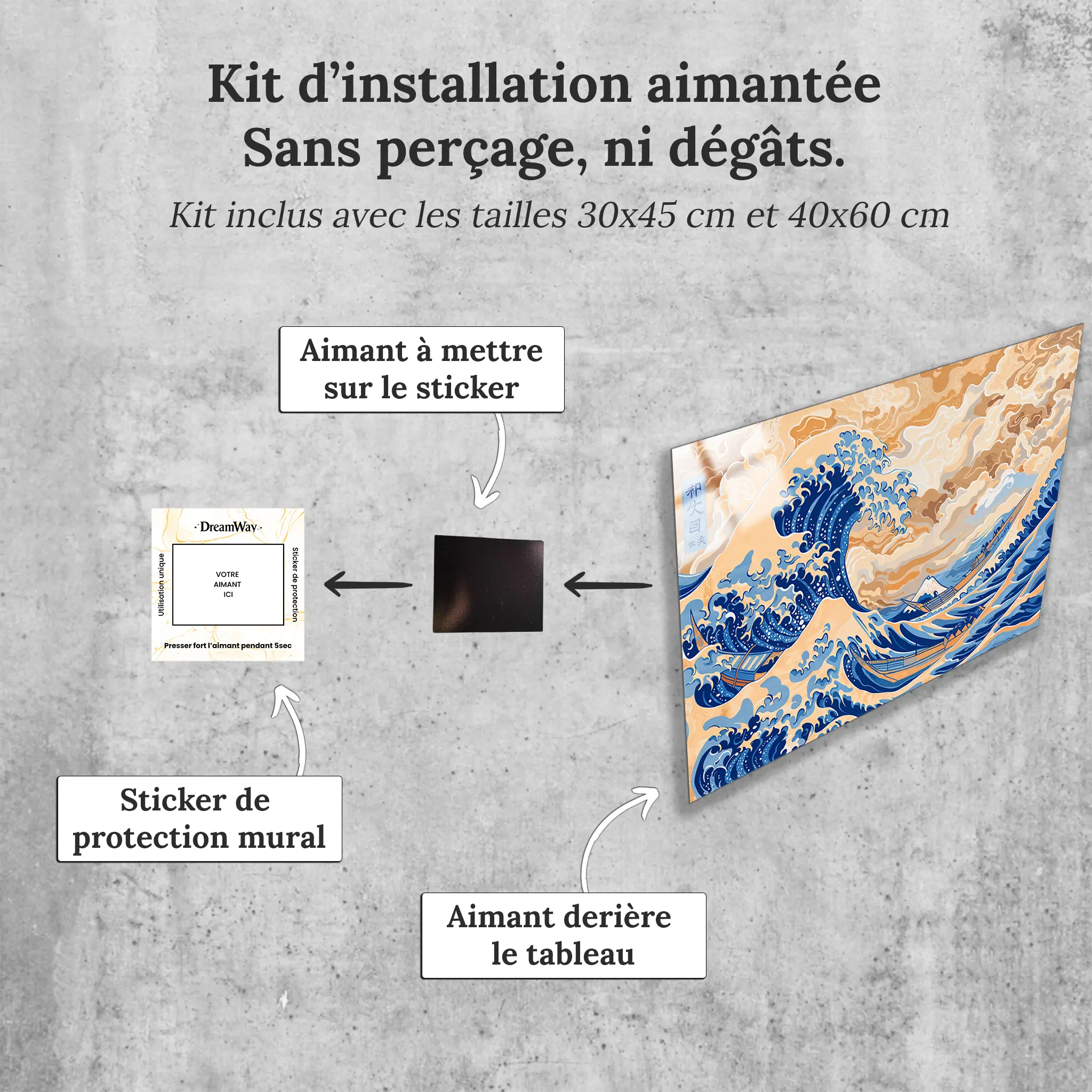 tableau-japonais-vague-reproduction-retravaille-avec-installation-aimantee | DreamWay