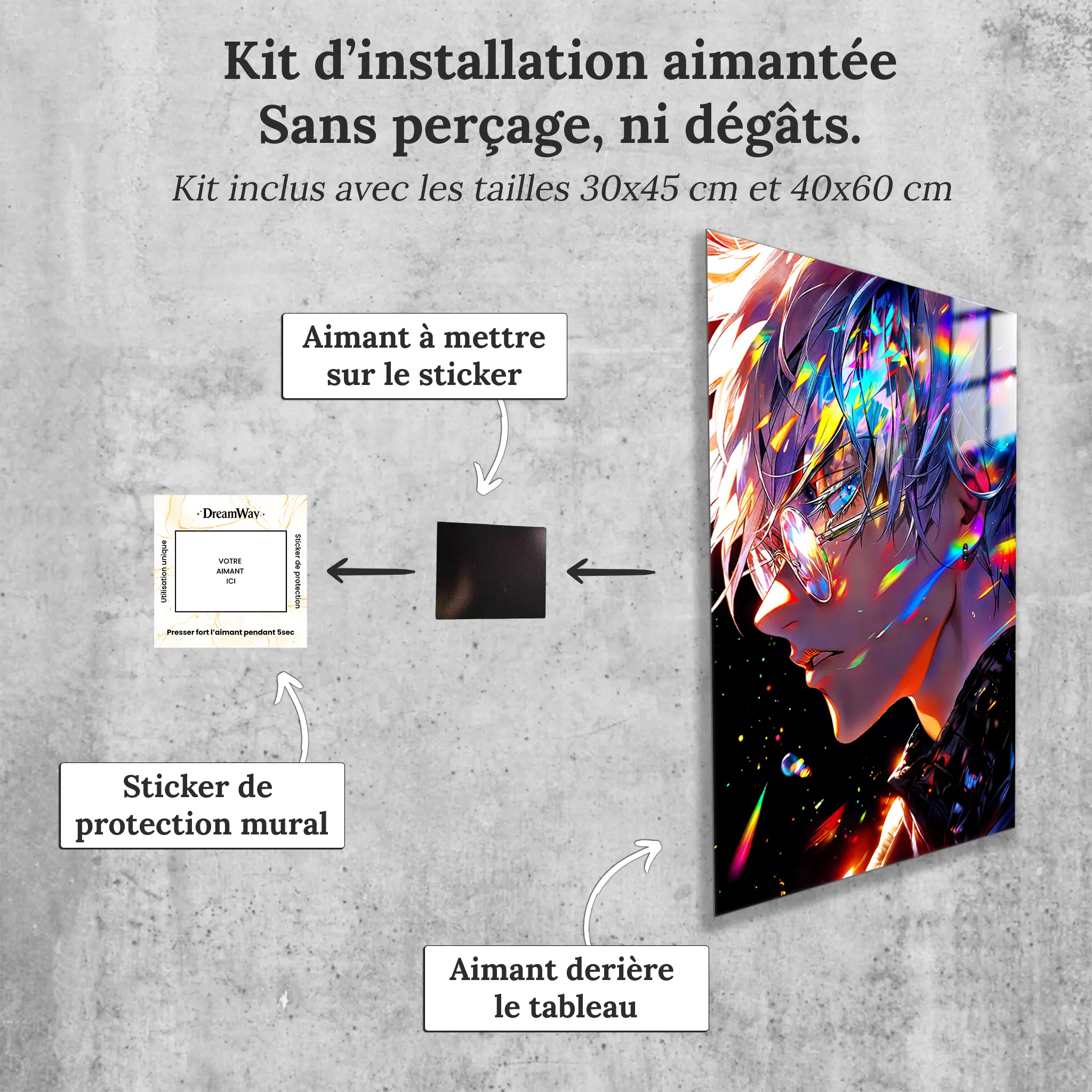 tableau-jujutsu-kaisen-gojo-satoru-portrait-avec-installation-aimantee | DreamWay