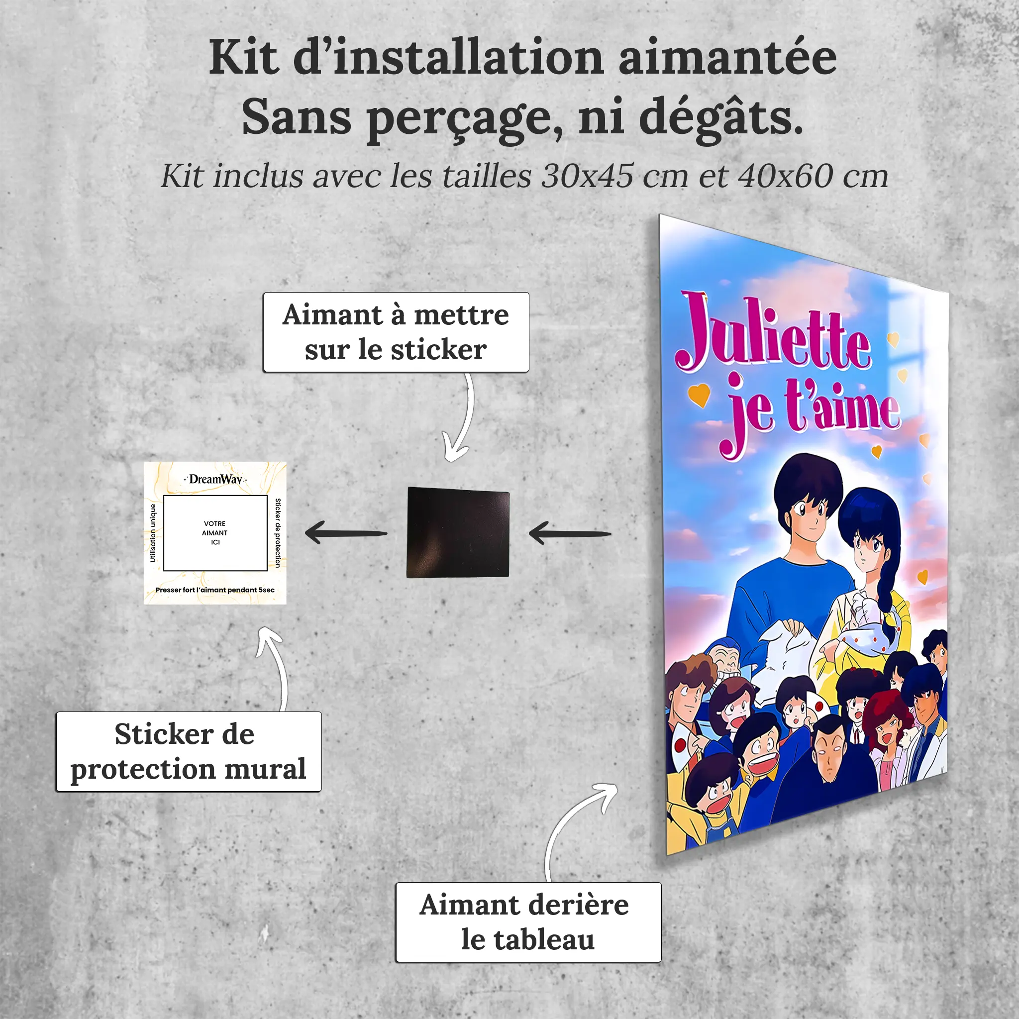 tableau-juliette-je-t-aime-affiche-avec-installation-aimantee | DreamWay
