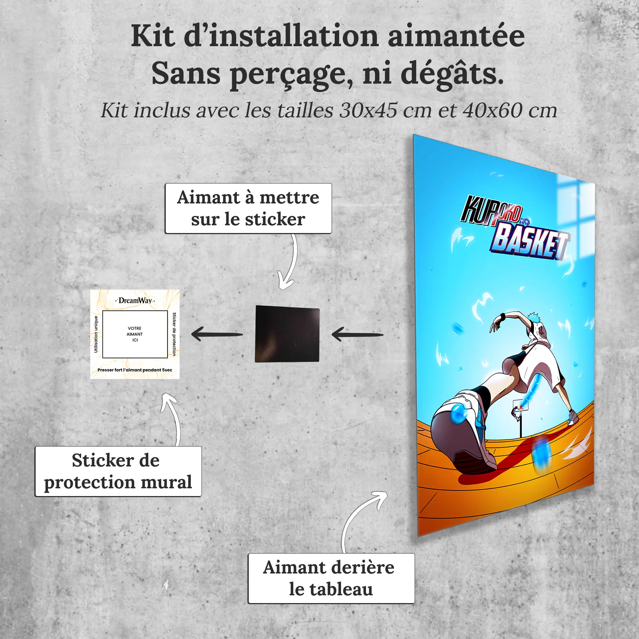 tableau-kuroko-no-basket-maillot-blanc-avec-installation-aimantee | DreamWay