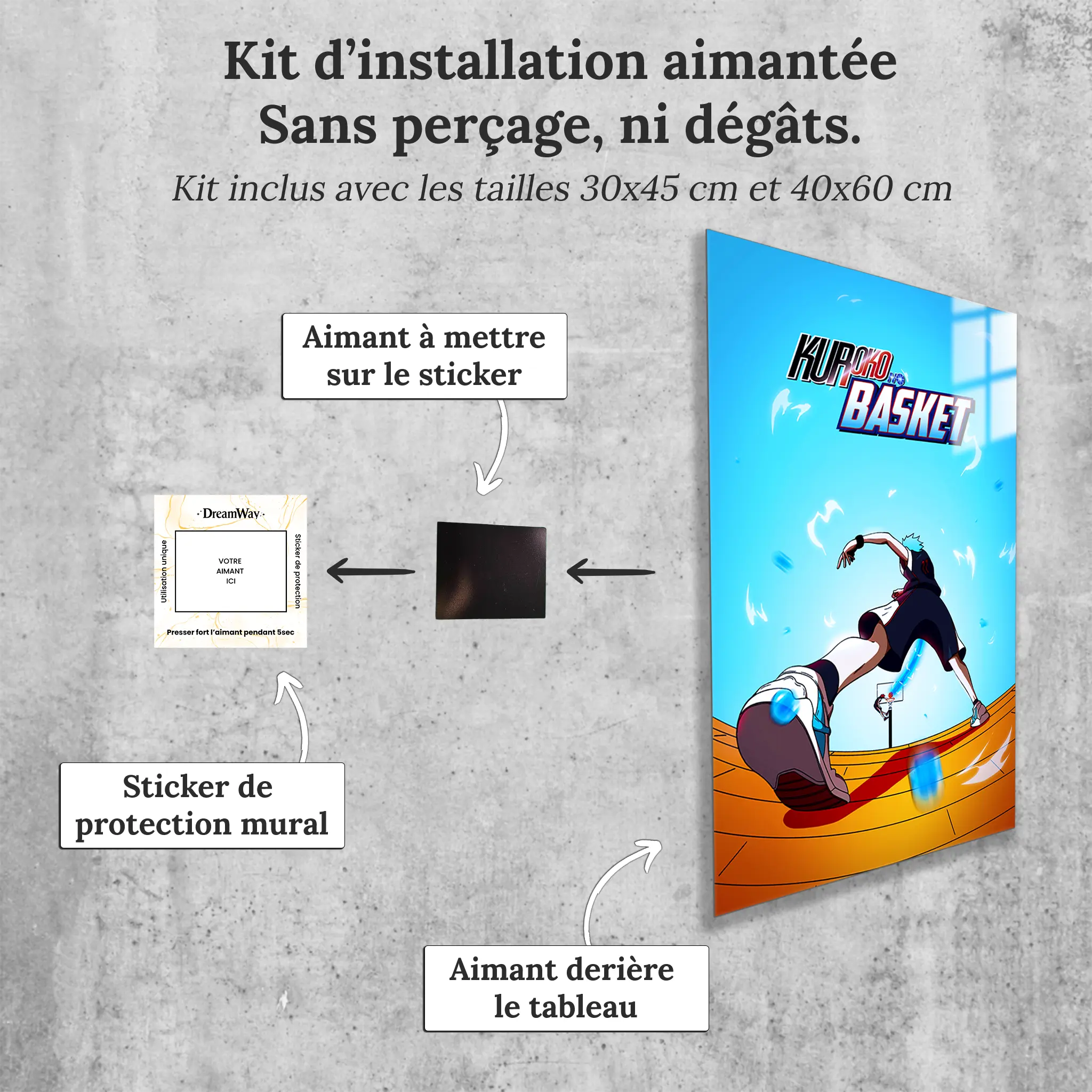 tableau-kuroko-no-basket-maillot-bleu-avec-installation-aimantee | DreamWay