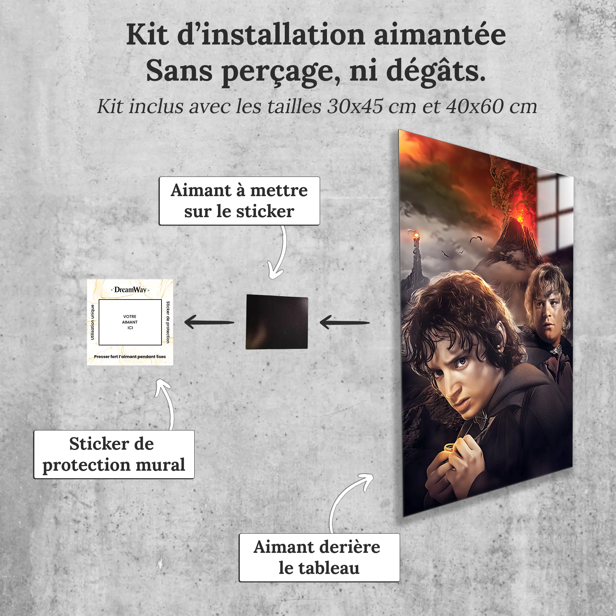 tableau-le-seigneur-des-anneaux-Frodon-et-sam-avec-installation-aimantee | DreamWay
