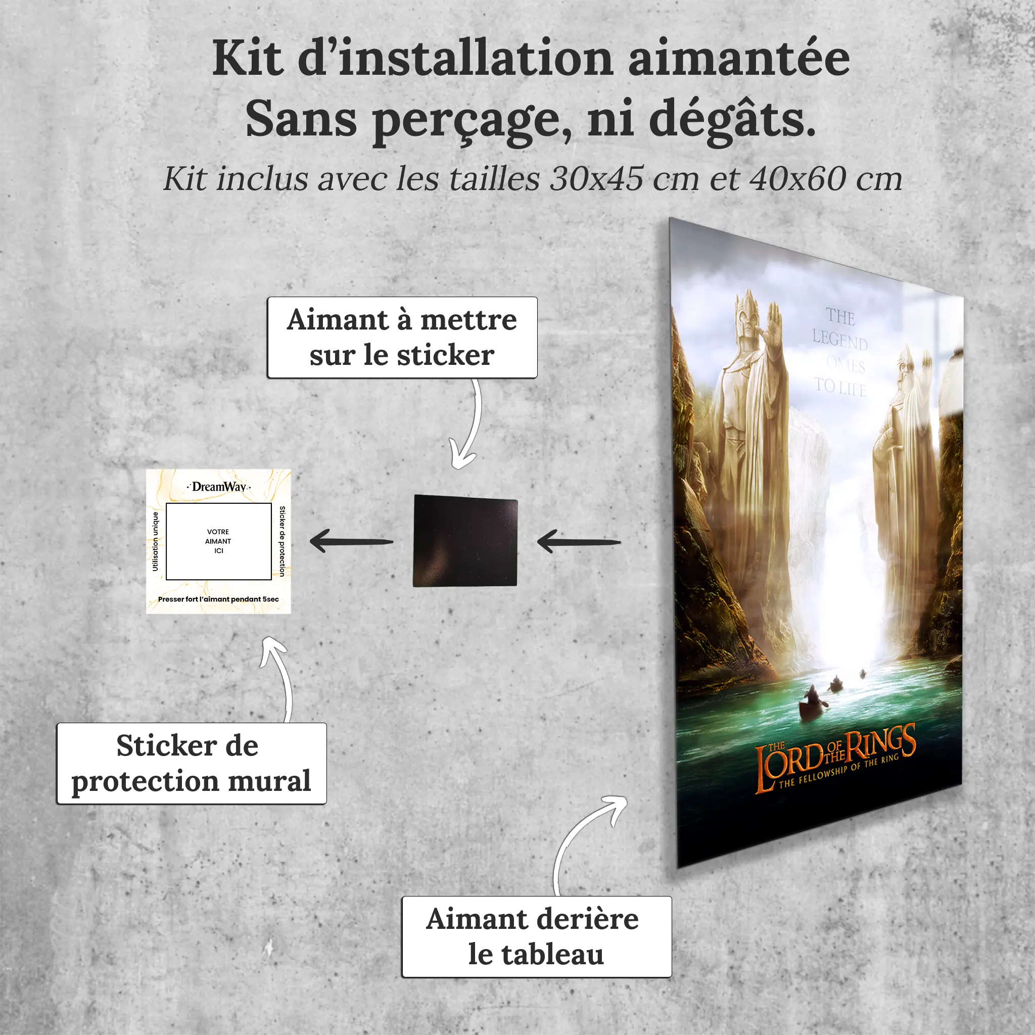 tableau-le-seigneur-des-anneaux-La-Communaute-de-l-anneau-avec-installation-aimantee | DreamWay