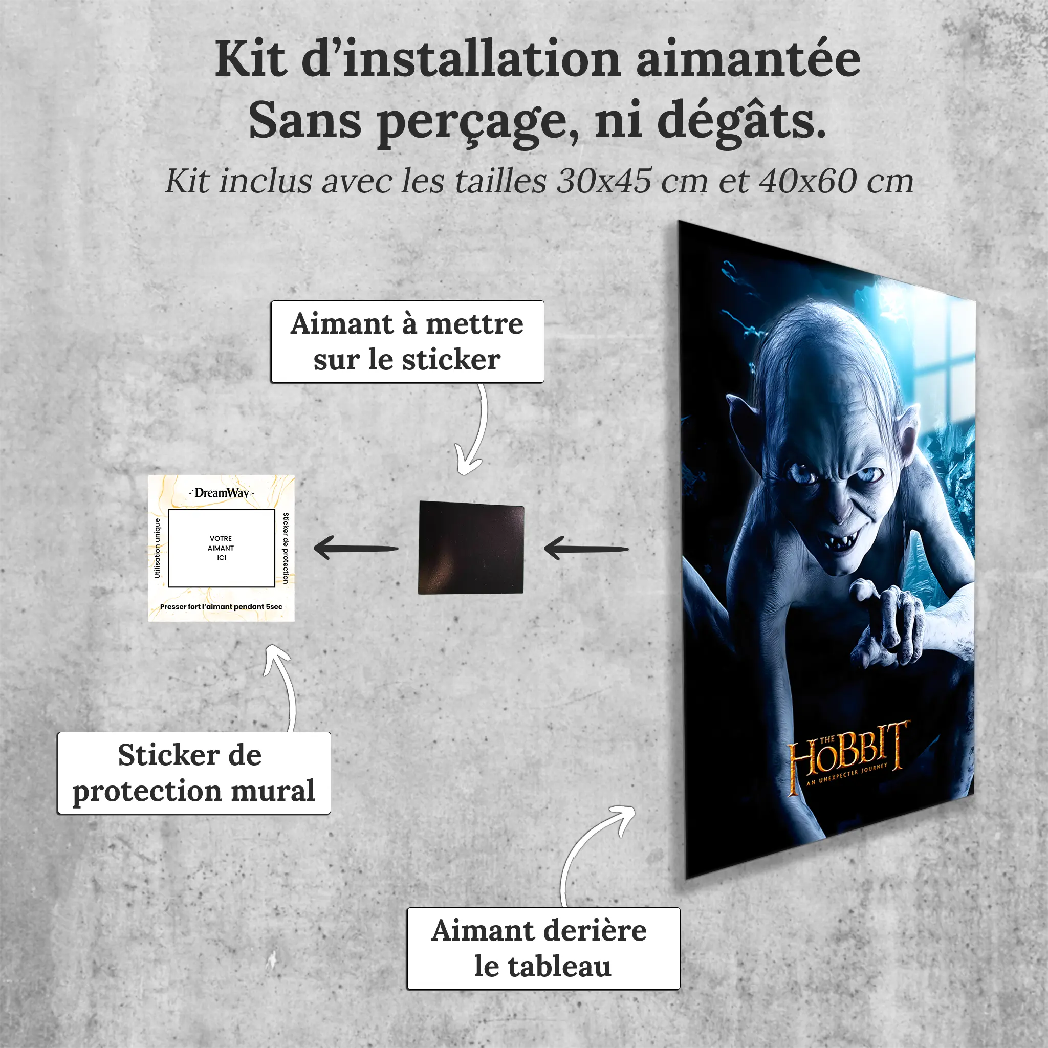 tableau-le-seigneur-des-anneaux-gollum-avec-installation-aimantee | DreamWay
