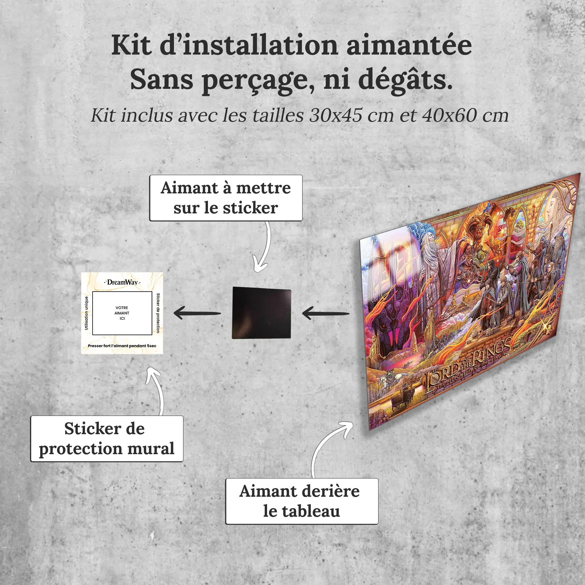 tableau-le-seigneur-des-anneaux-illustration-avec-installation-aimantee | DreamWay