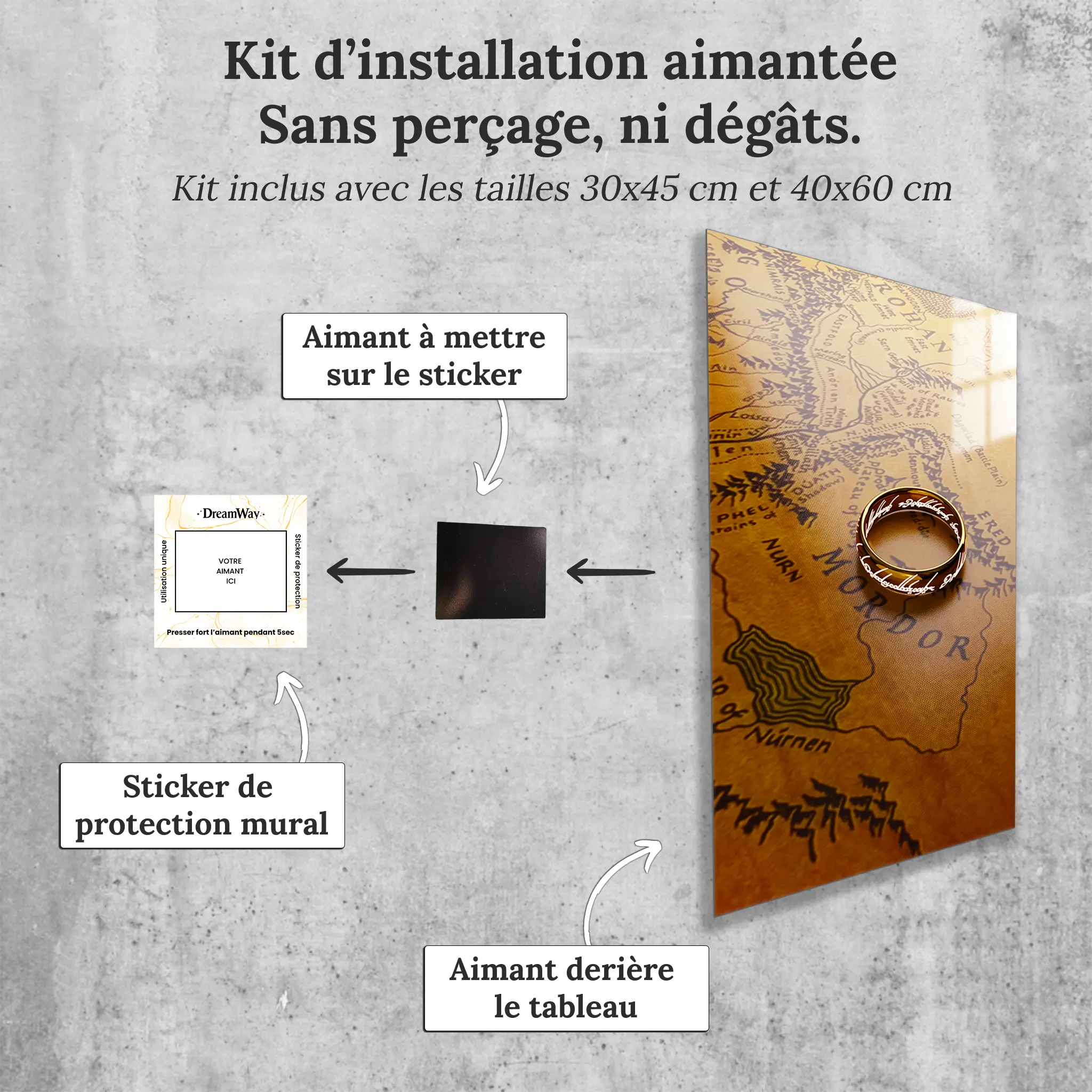 tableau-le-seigneur-des-anneaux-la-carte-et-l-anneau-avec-installation-aimantee | DreamWay