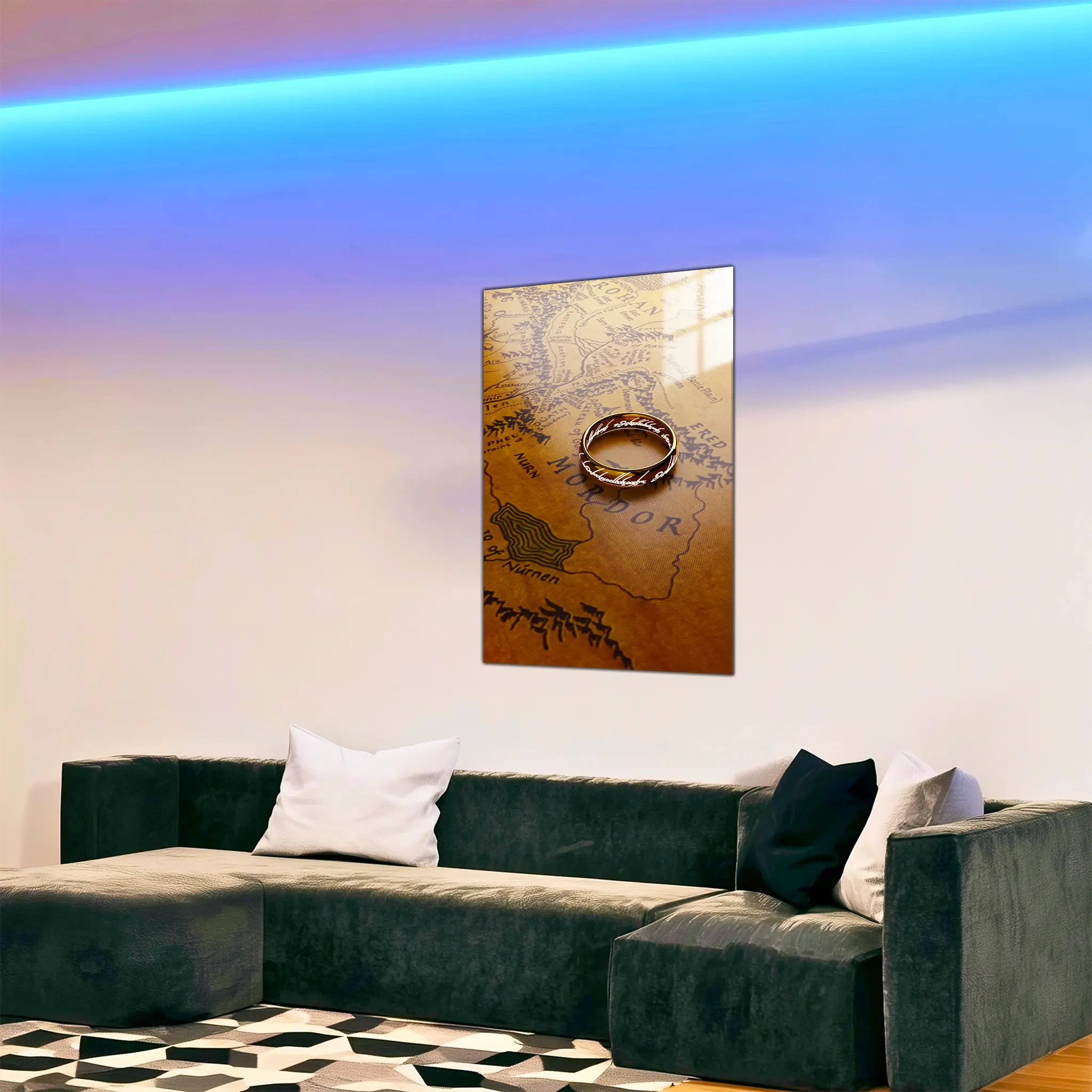 tableau-le-seigneur-des-anneaux-la-carte-et-l-anneau-dans-le-salon | DreamWay