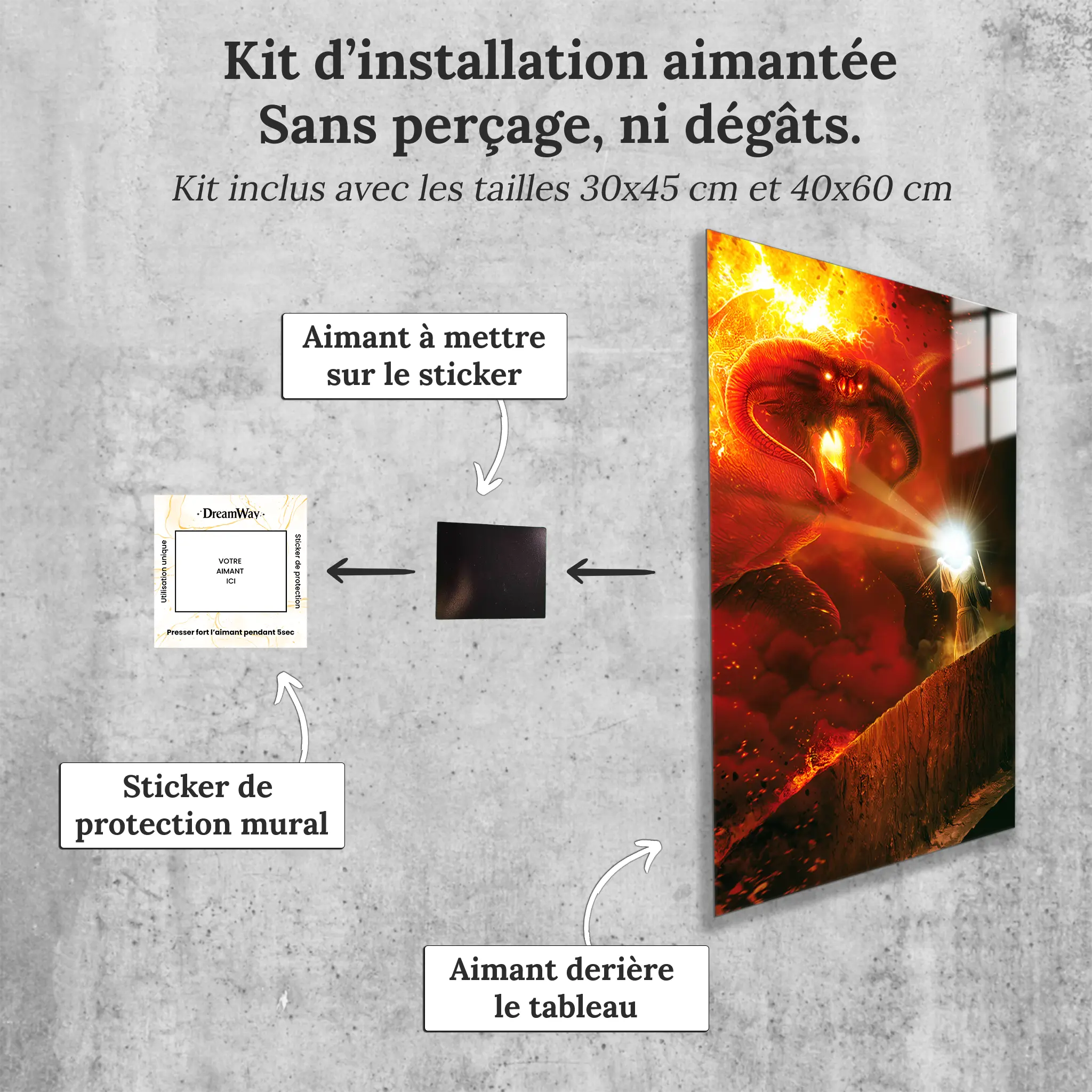 tableau-le-seigneur-des-anneaux-le-combat-de-la-moria-avec-installation-aimantee | DreamWay