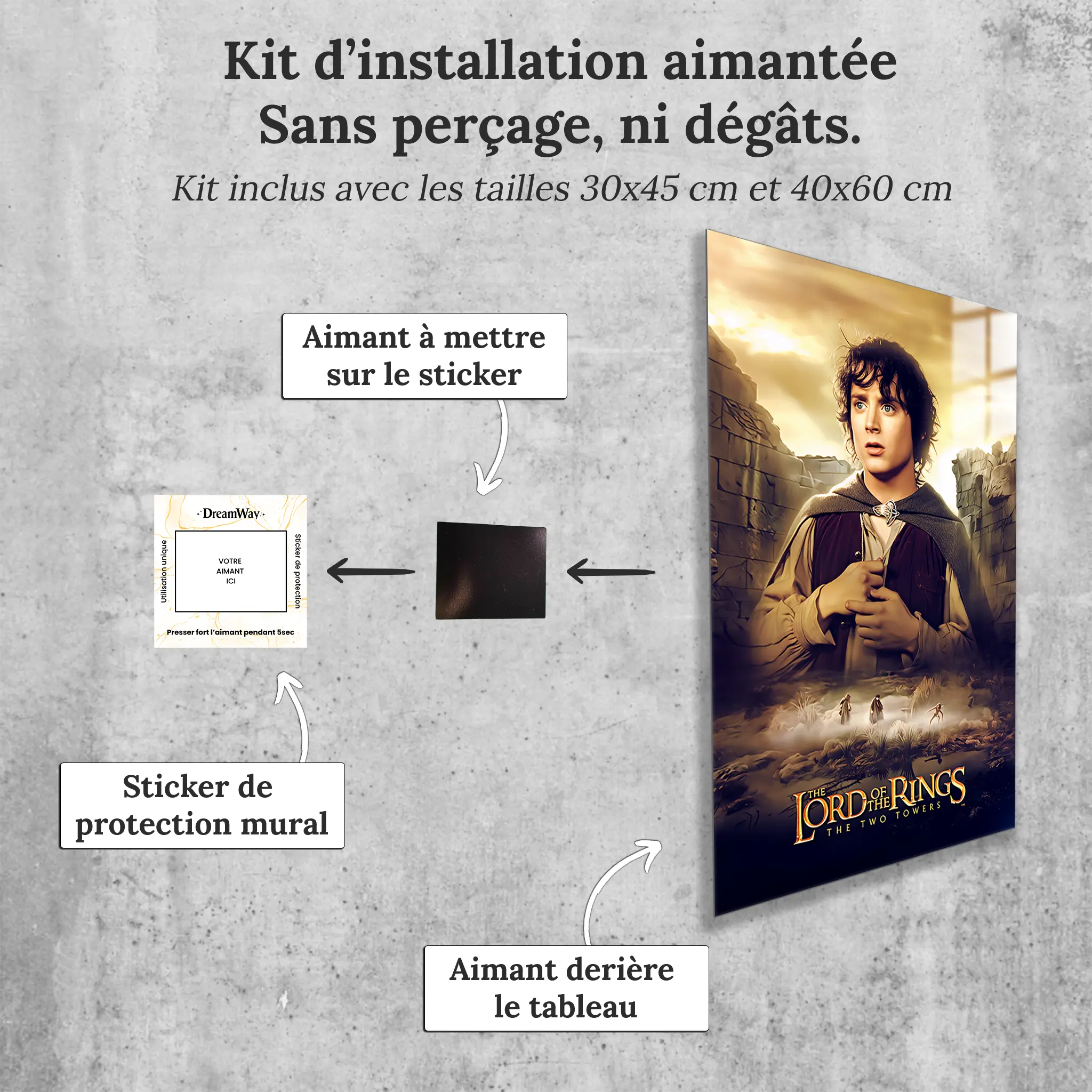 tableau-le-seigneur-des-anneaux-les-deux-tours-avec-installation-aimantee | DreamWay