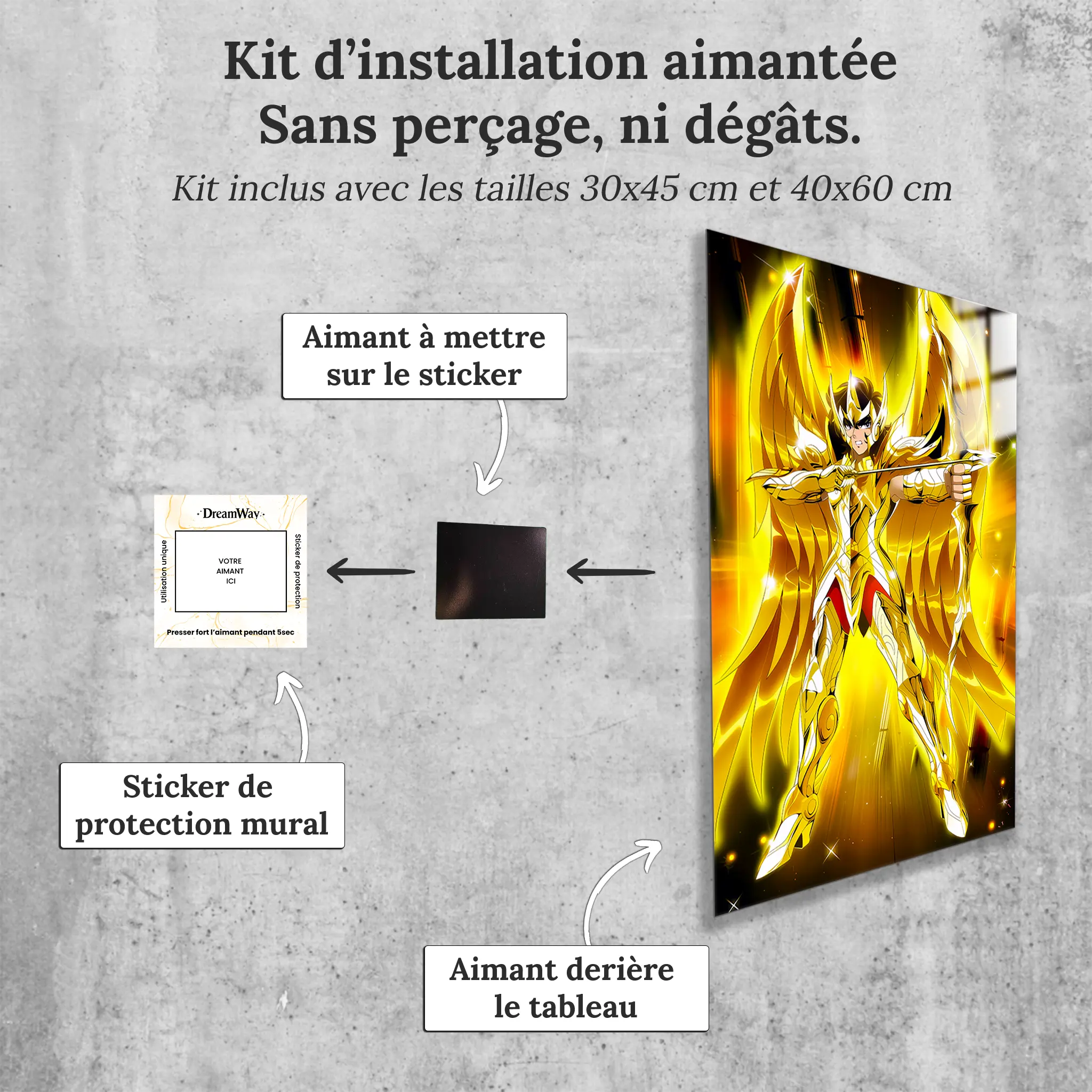 tableau-les-chevaliers-du-zodiaque-aiolos-du-sagittaire-avec-installation-aimantee | DreamWay