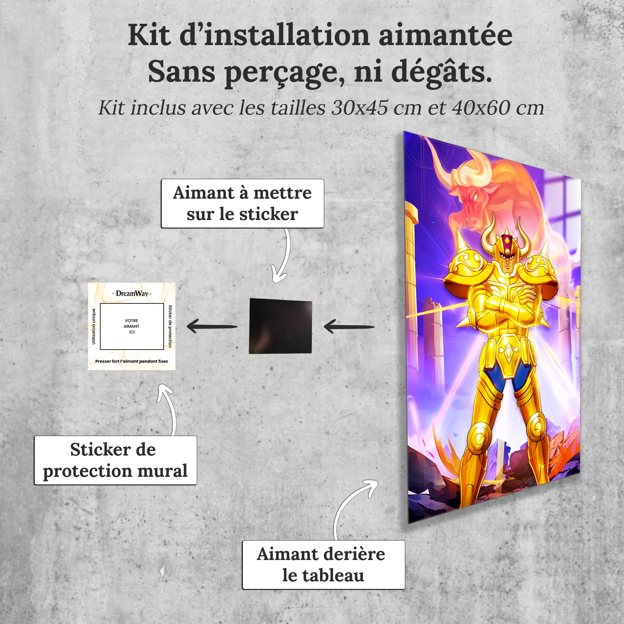 tableau-les-chevaliers-du-zodiaque-aldebaran-du-taureau-avec-installation-aimantee | DreamWay