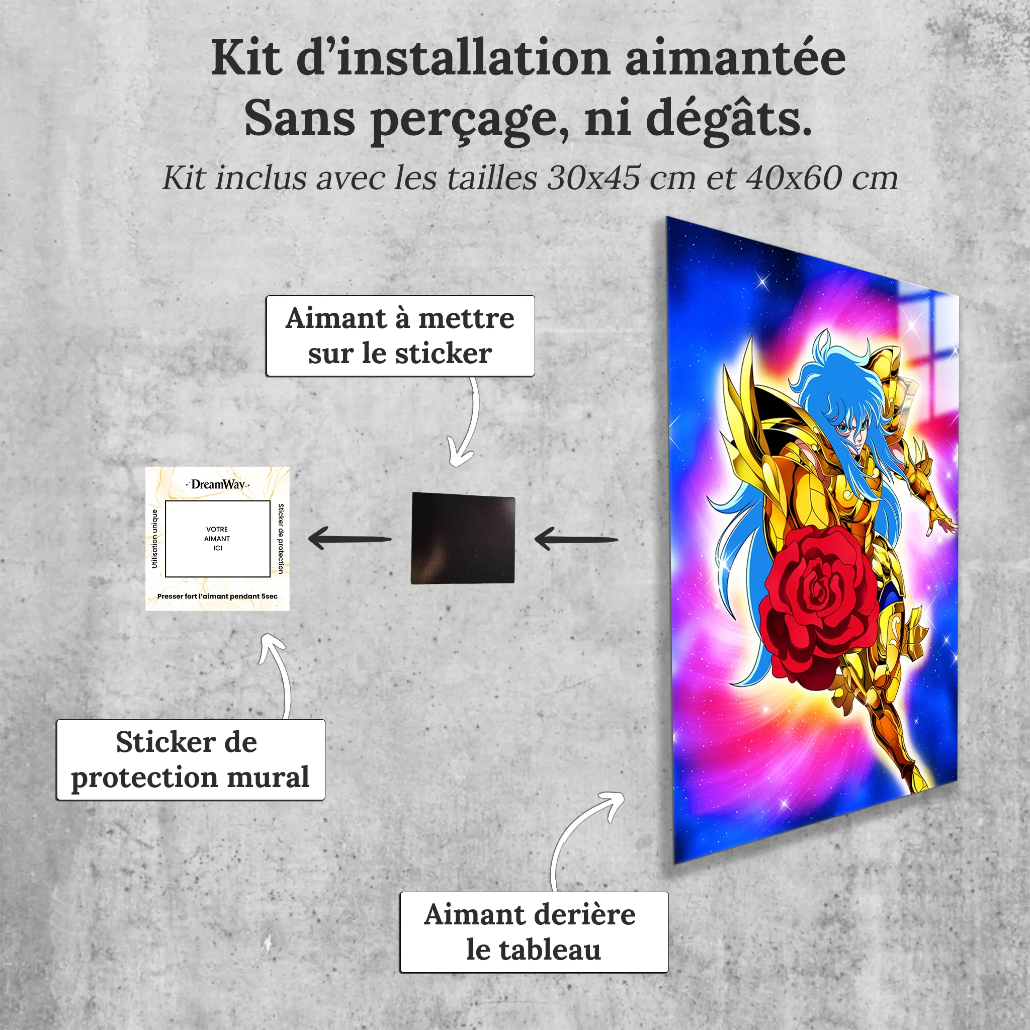 tableau-les-chevaliers-du-zodiaque-aphrodite-des-poissons-avec-installation-aimantee | DreamWay