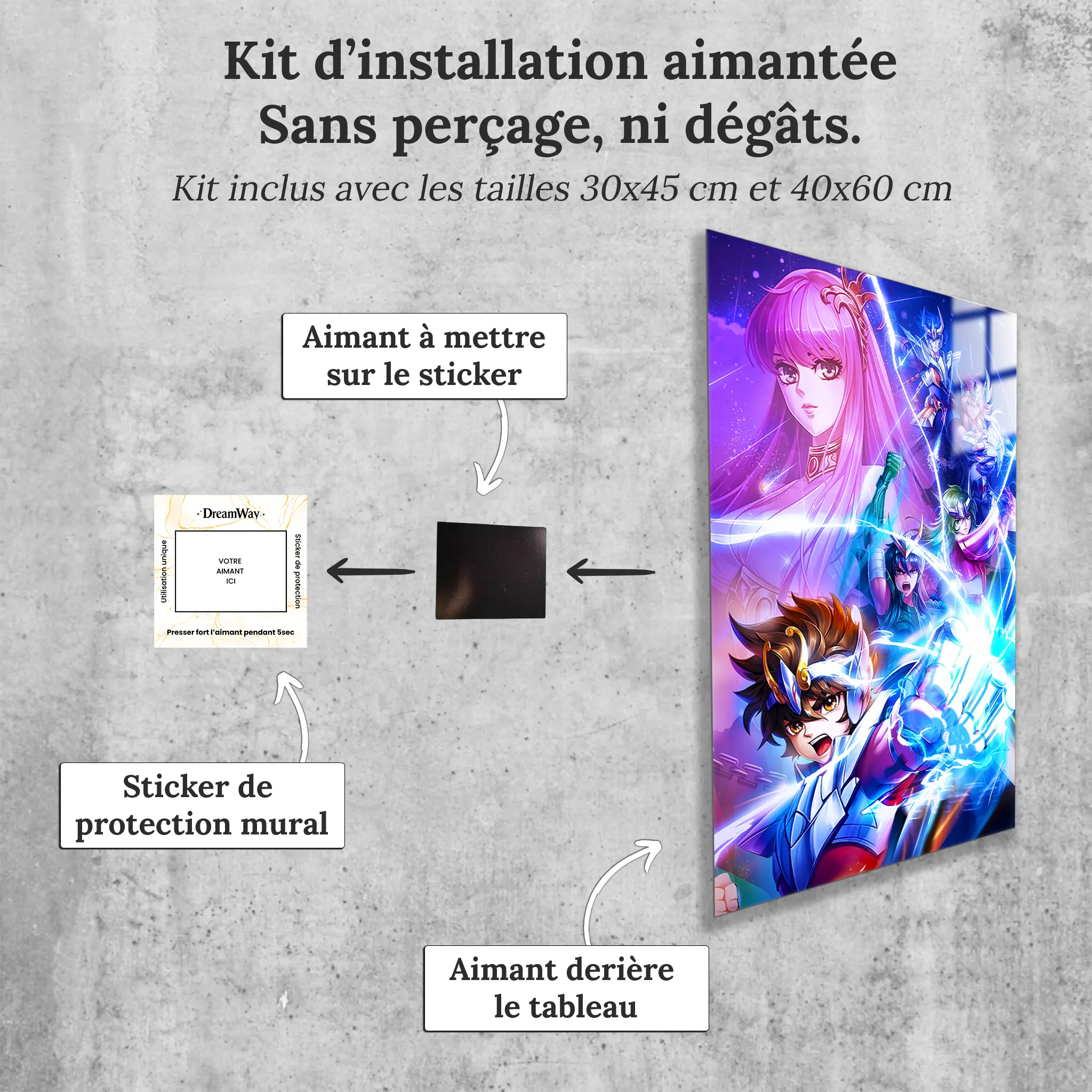 tableau-les-chevaliers-du-zodiaque-heros-avec-installation-aimantee | DreamWay