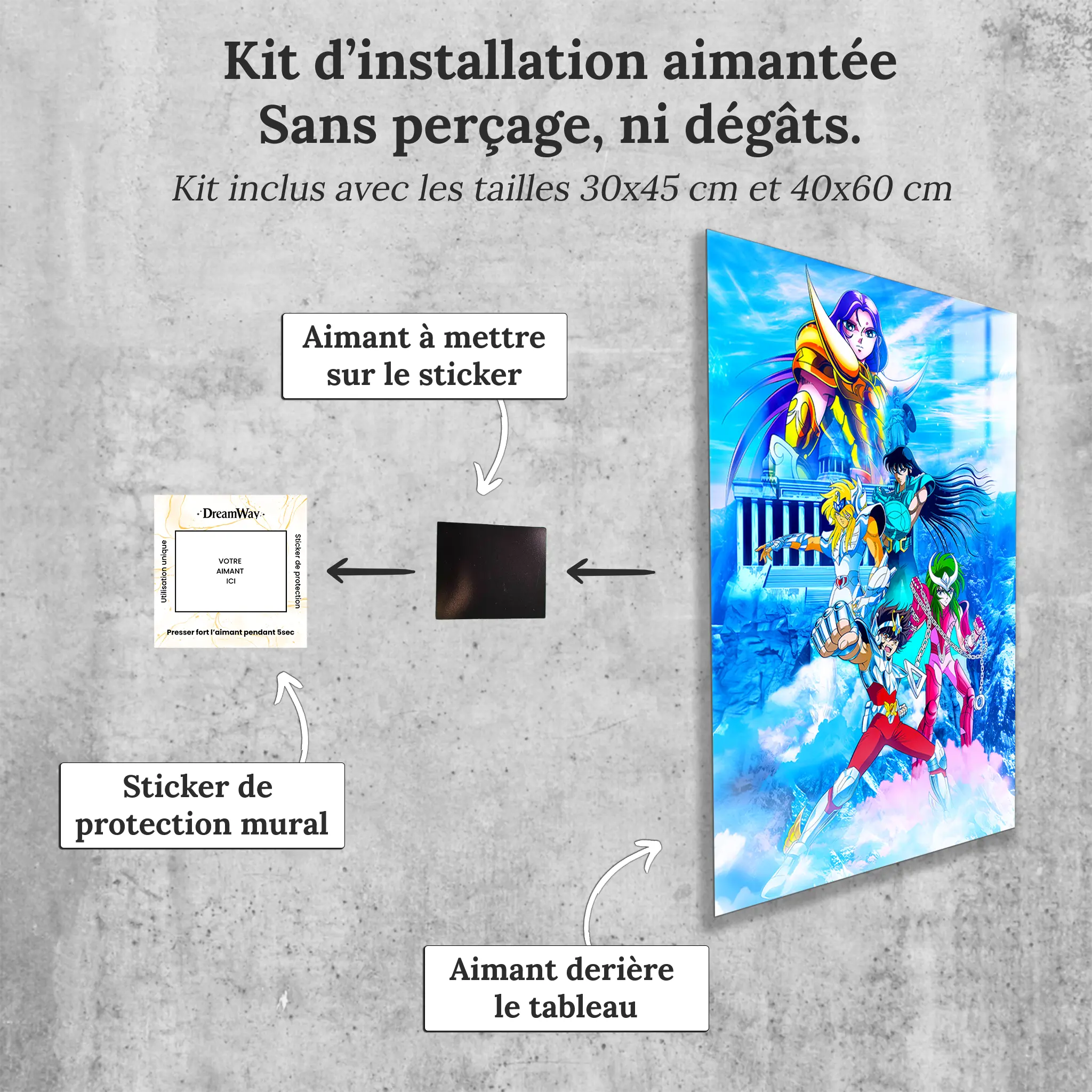 tableau-les-chevaliers-du-zodiaque-heros-emblematiques-avec-installation-aimantee | DreamWay
