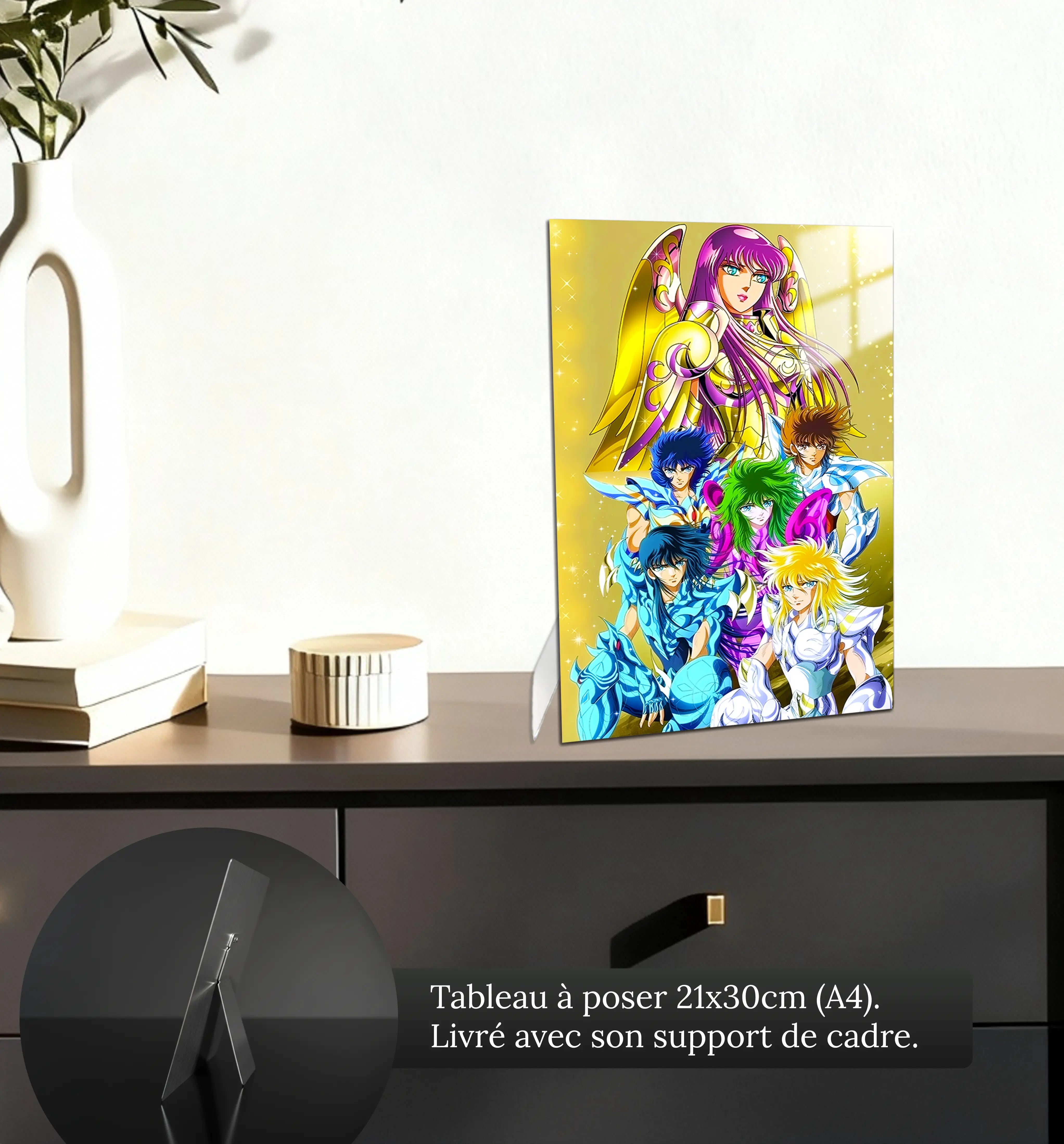 tableau-les-chevaliers-du-zodiaque-heros-emblematiques-portrait-petit-format-a-poser-sur-meuble | DreamWay