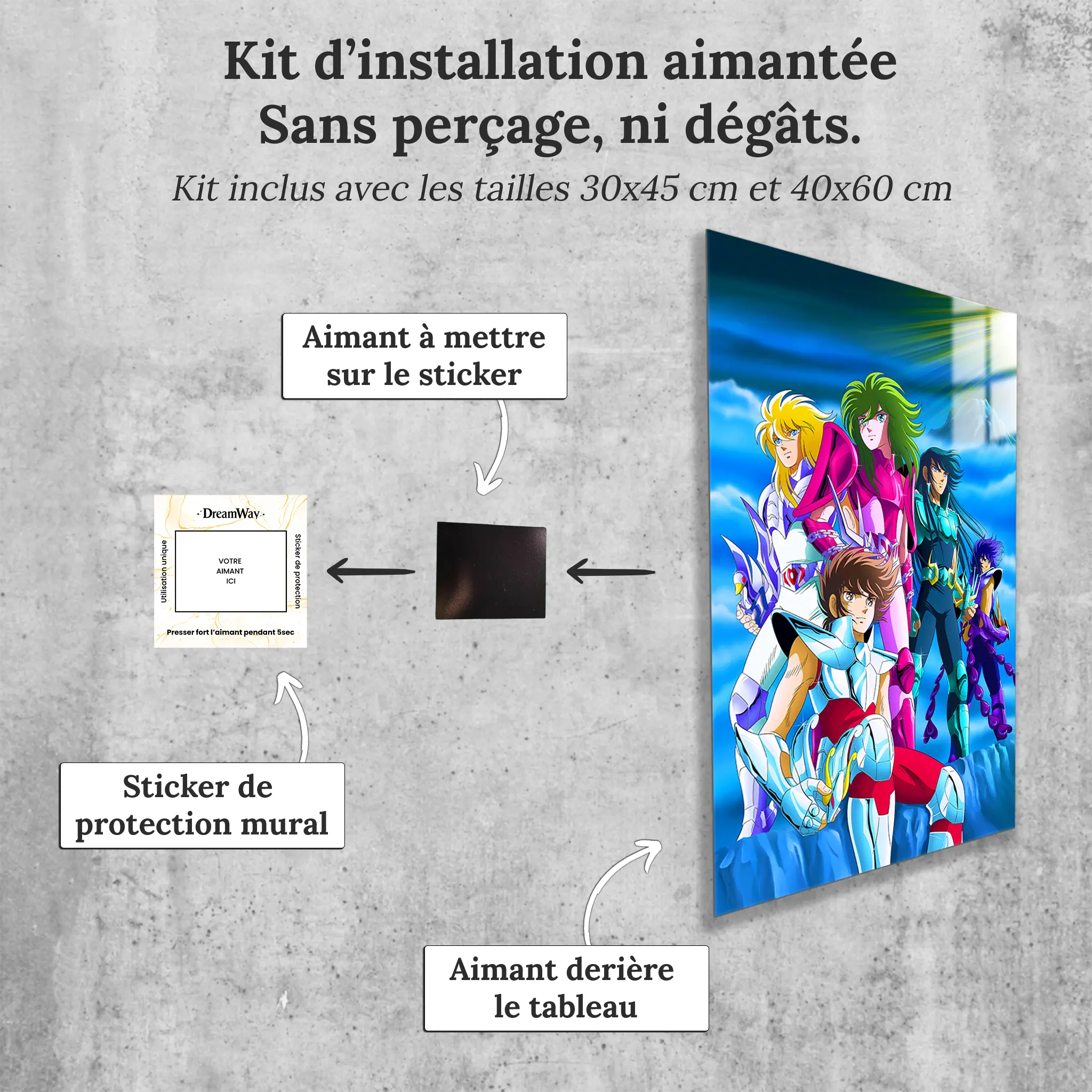 tableau-les-chevaliers-du-zodiaque-les-chevaliers-de-bronze-avec-installation-aimantee | DreamWay