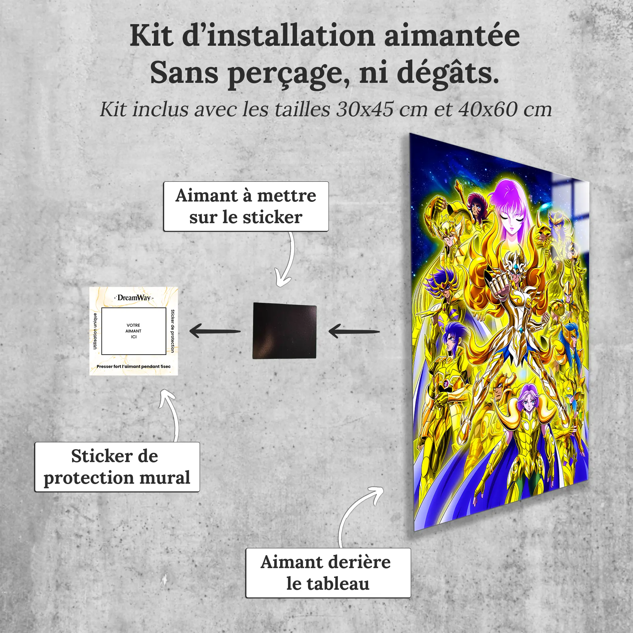 tableau-les-chevaliers-du-zodiaque-les-chevaliers-or-avec-installation-aimantee | DreamWay