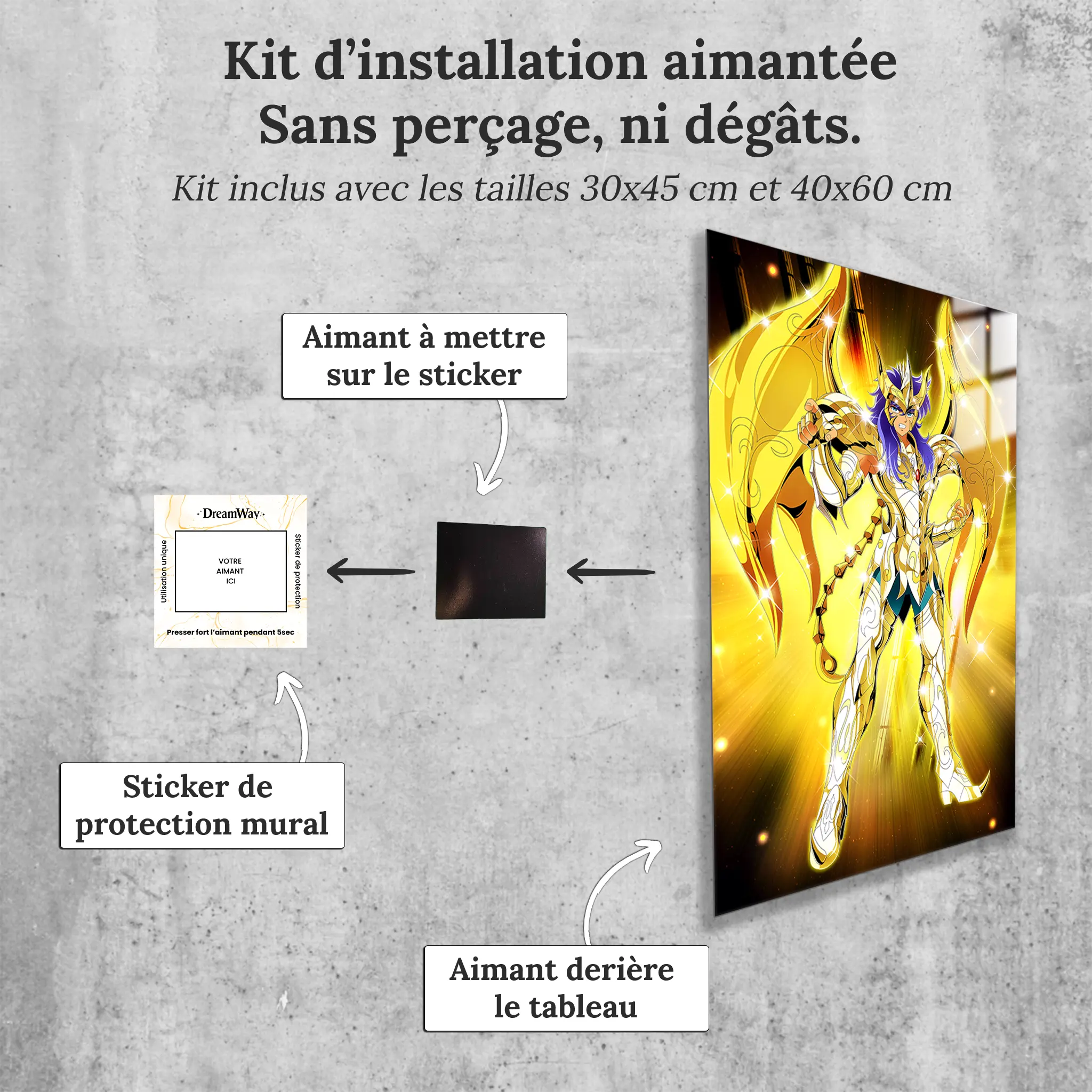 tableau-les-chevaliers-du-zodiaque-milo-scorpion-avec-installation-aimantee | DreamWay