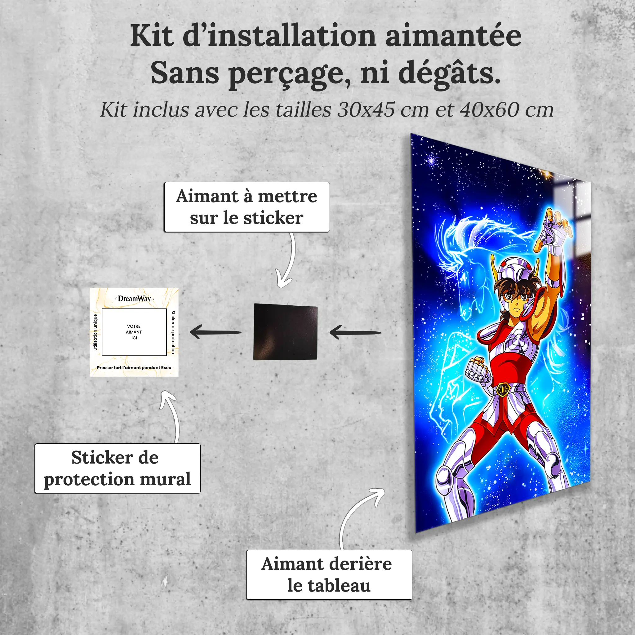 tableau-les-chevaliers-du-zodiaque-seiya-de-pegase-avec-installation-aimantee | DreamWay