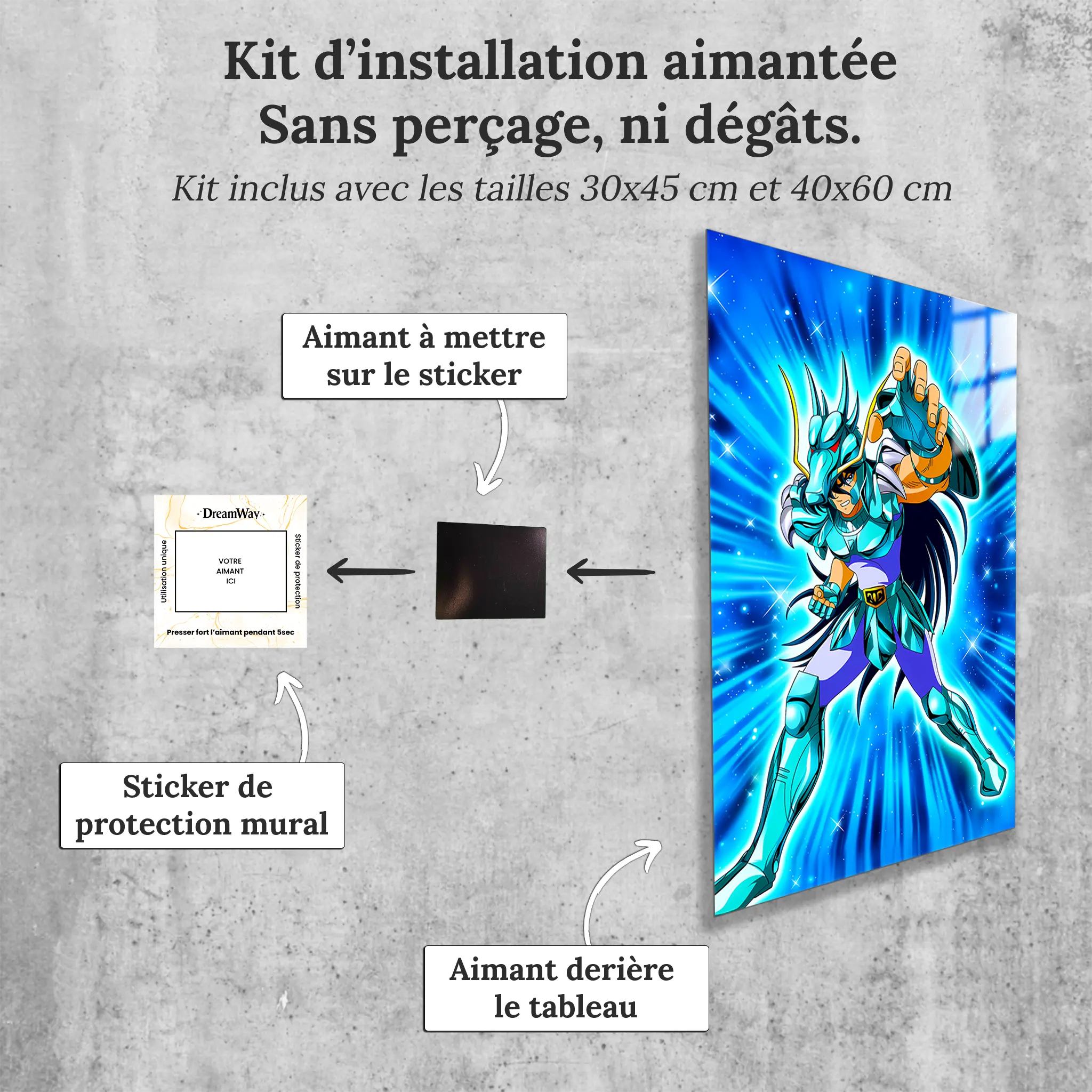 tableau-les-chevaliers-du-zodiaque-shiryu-du-dragon-avec-installation-aimantee | DreamWay