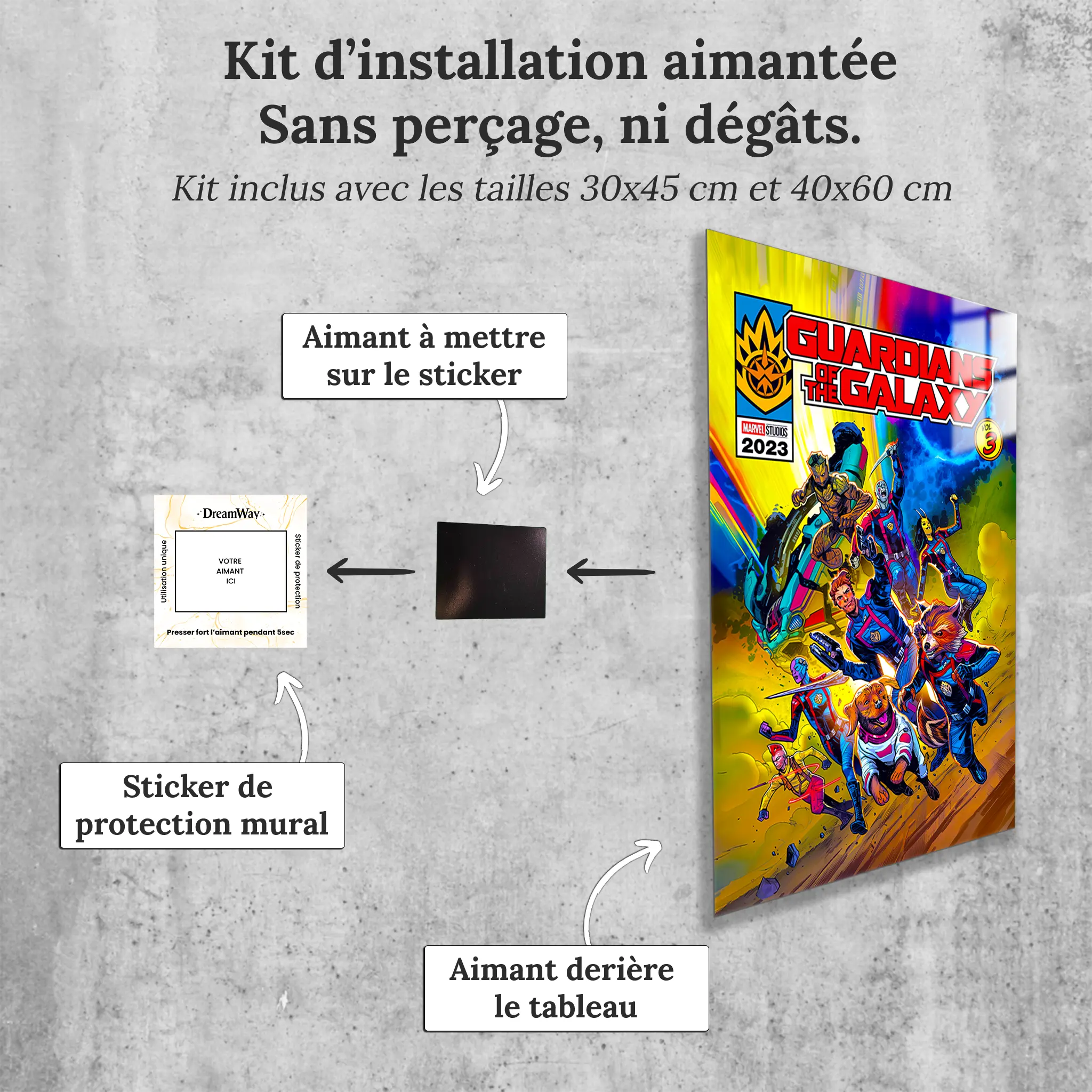 tableau-les-gardiens-de-la-galaxie-bd-avec-installation-aimantee | DreamWay