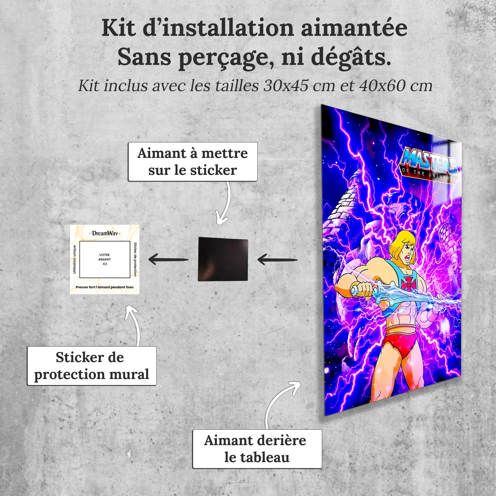 tableau-les-maitres-de-l-univers-musclor-affiche-avec-installation-aimantee | DreamWay