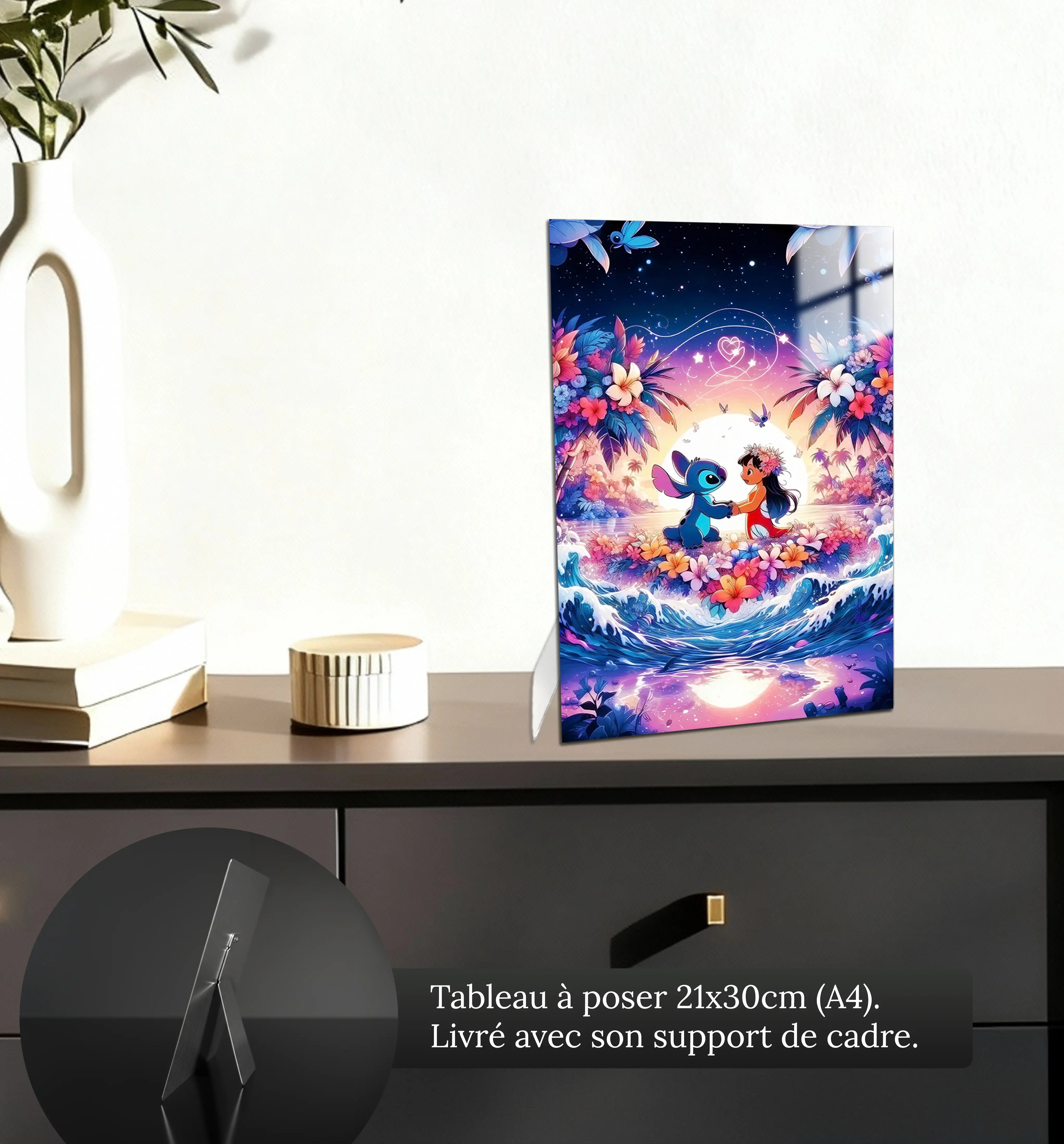 tableau-lilo-et-stich-plage-paradisiaque-petit-format-a-poser-sur-meuble | DreamWay