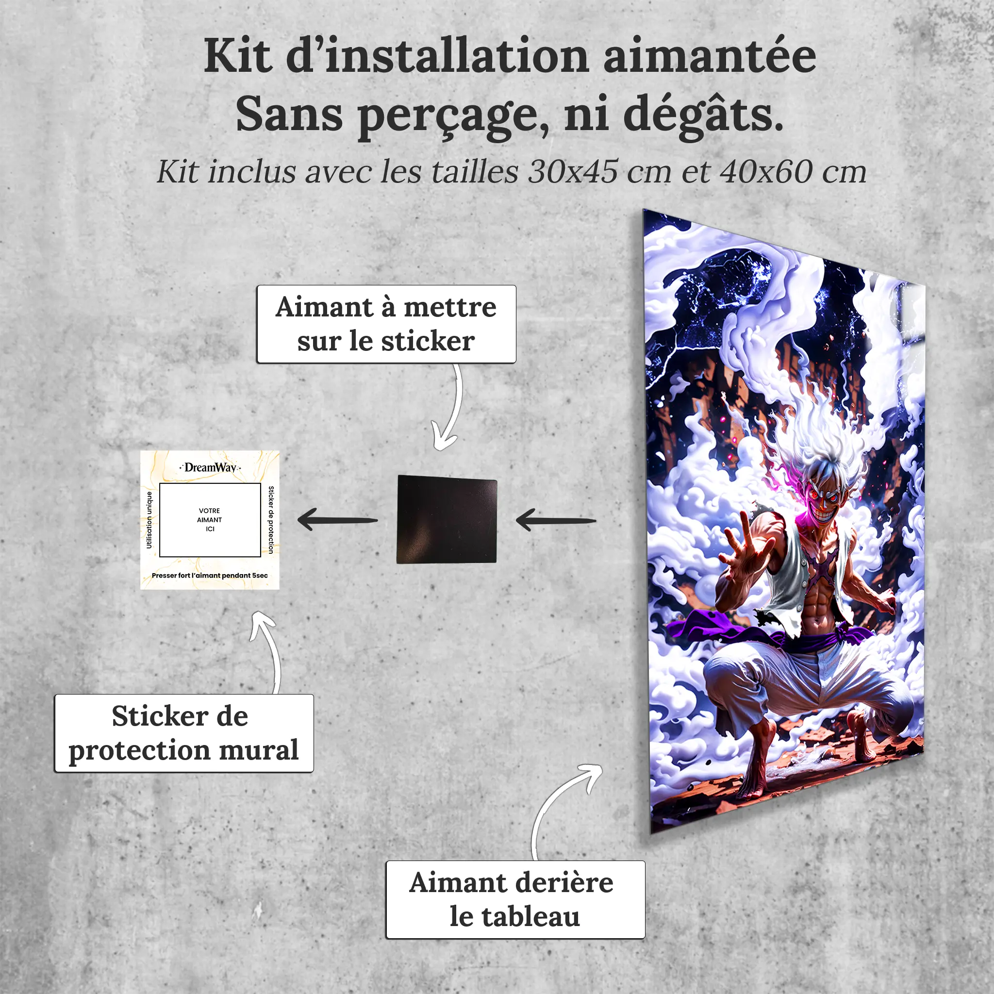 tableau-luffy-gear-5-realiste-avec-installation-aimantee | DreamWay