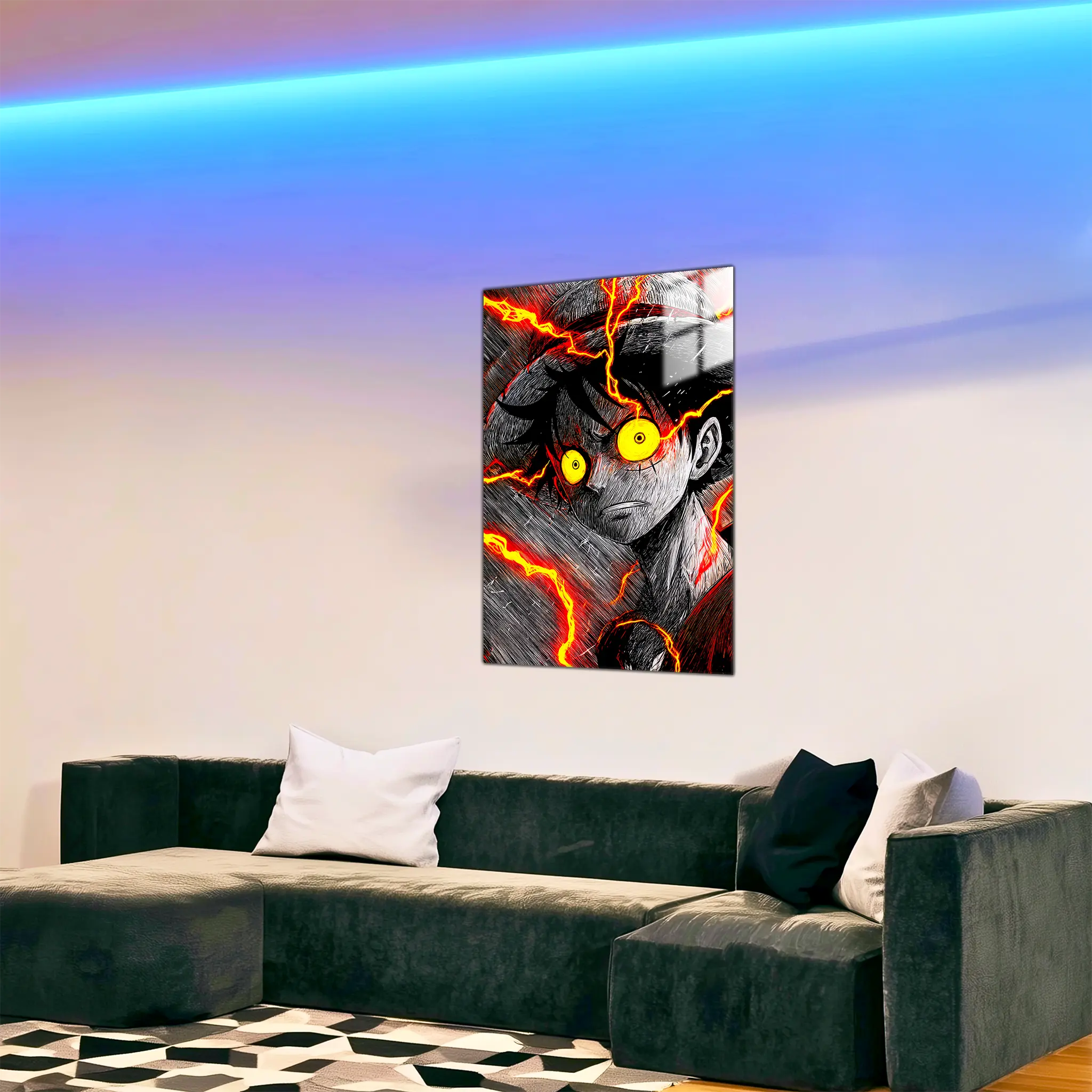 tableau-luffy-noir-et-blanc-portrait-dans-le-salon | DreamWay