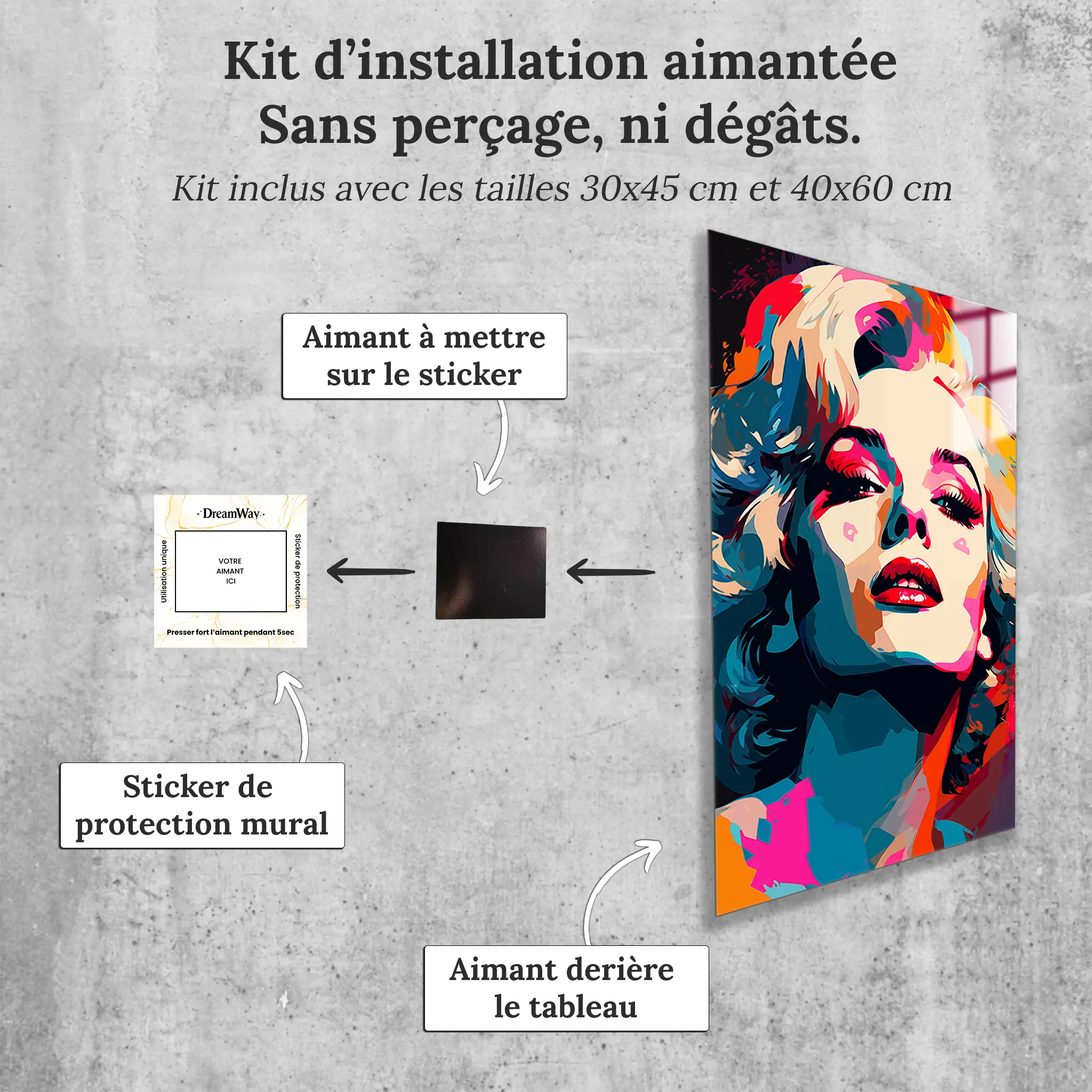 tableau-marilyn-monroe-pop-art-avec-installation-aimantee | DreamWay