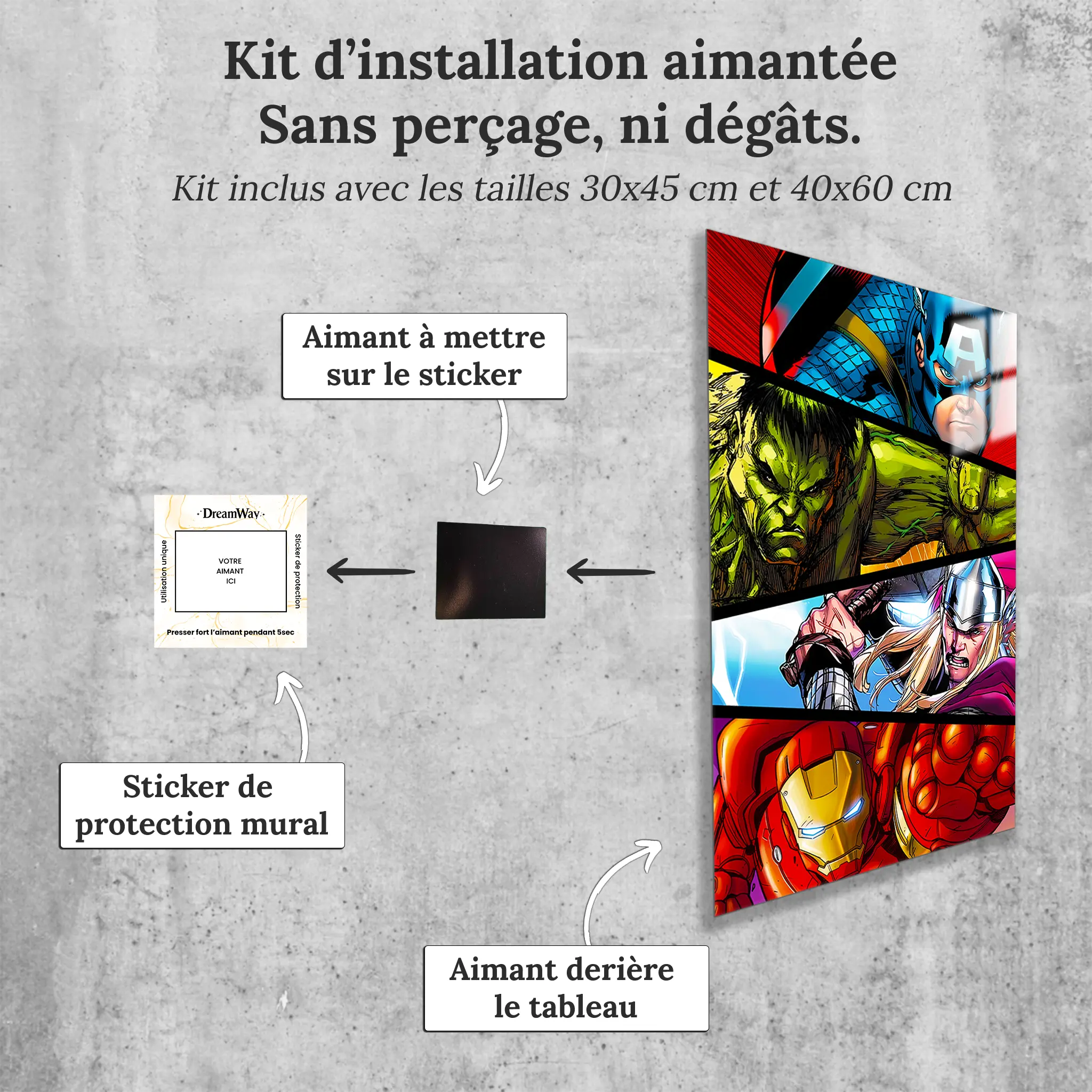 tableau-marvel-avengers-heros-portrait-avec-installation-aimantee | DreamWay